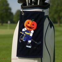 Halloween Ice Hockey Player Pumpkin Head Scary Gift Golf Towel thumb 2