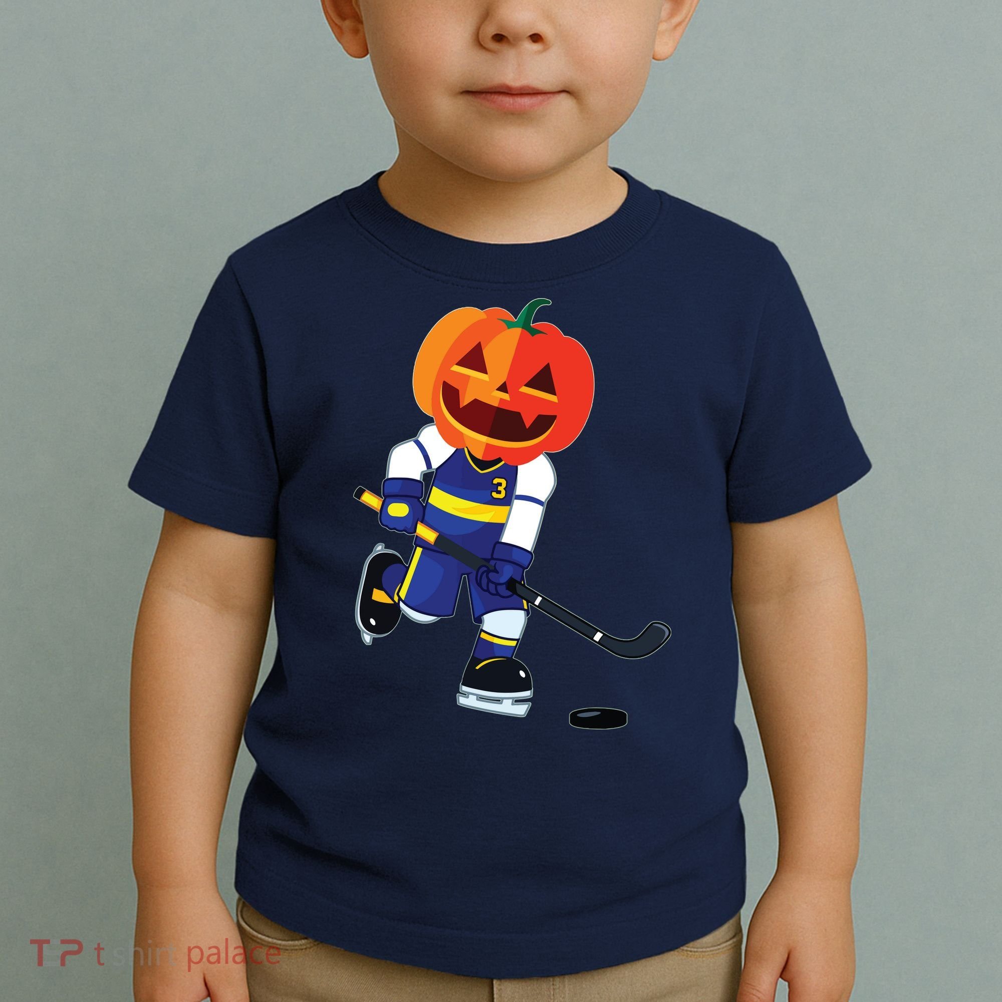 Halloween Ice Hockey Player Pumpkin Head Scary Gift Toddler T-Shirt
