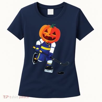 Halloween Ice Hockey Player Pumpkin Head Scary Gift Women's T-Shirt