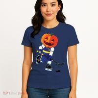 Halloween Ice Hockey Player Pumpkin Head Scary Gift Women's T-Shirt thumb 4