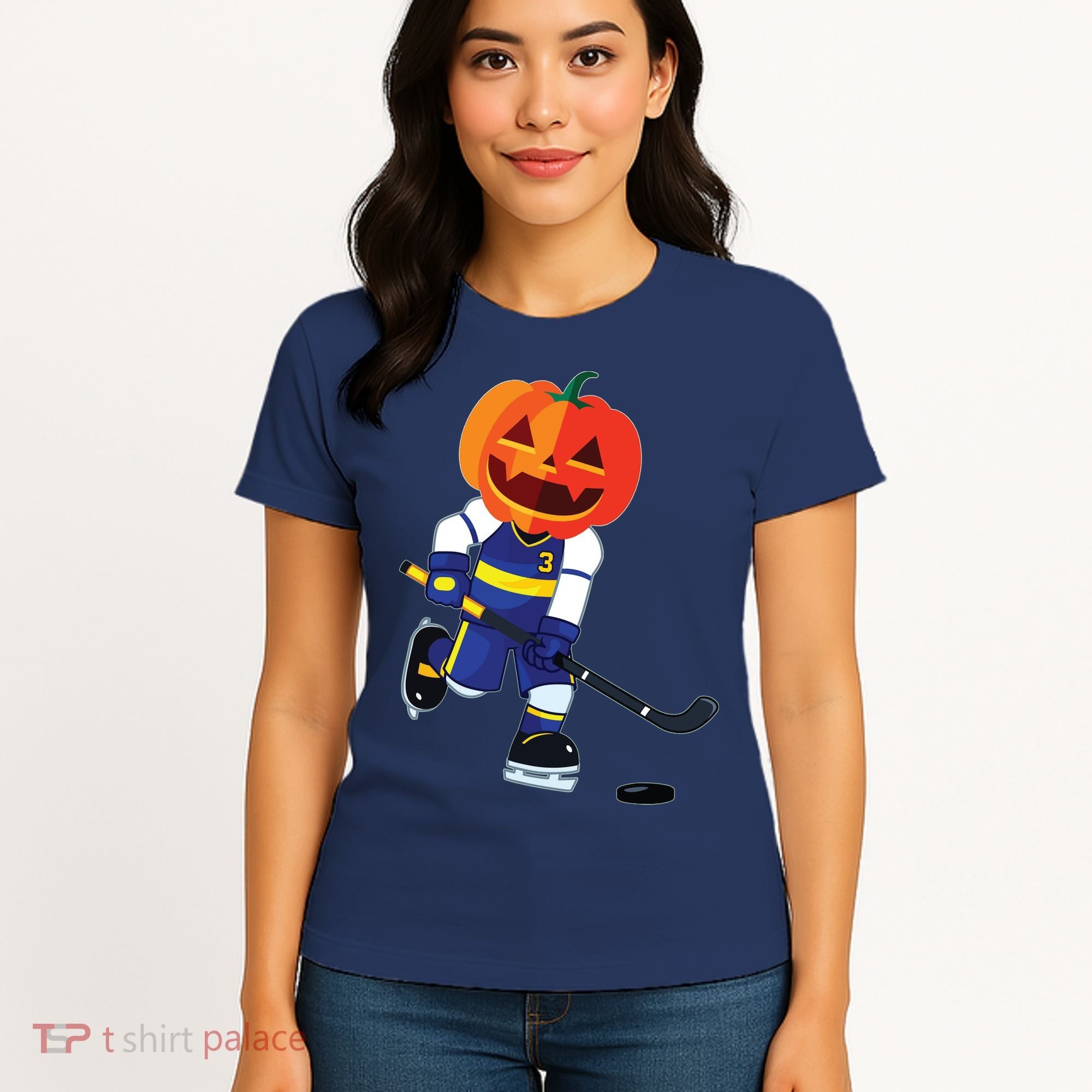 Halloween Ice Hockey Player Pumpkin Head Scary Gift Women's T-Shirt