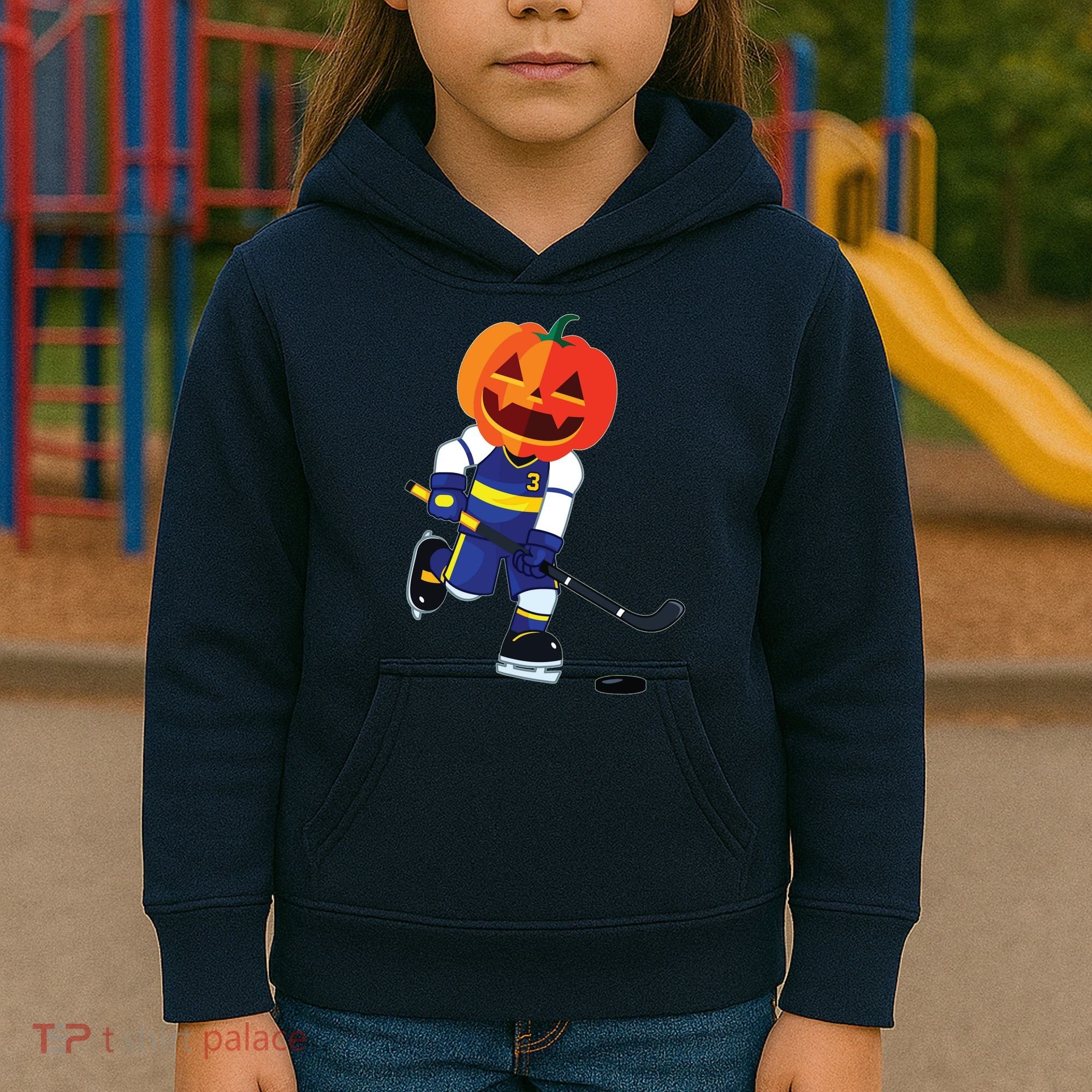 Halloween Ice Hockey Player Pumpkin Head Scary Gift Kids Hoodie