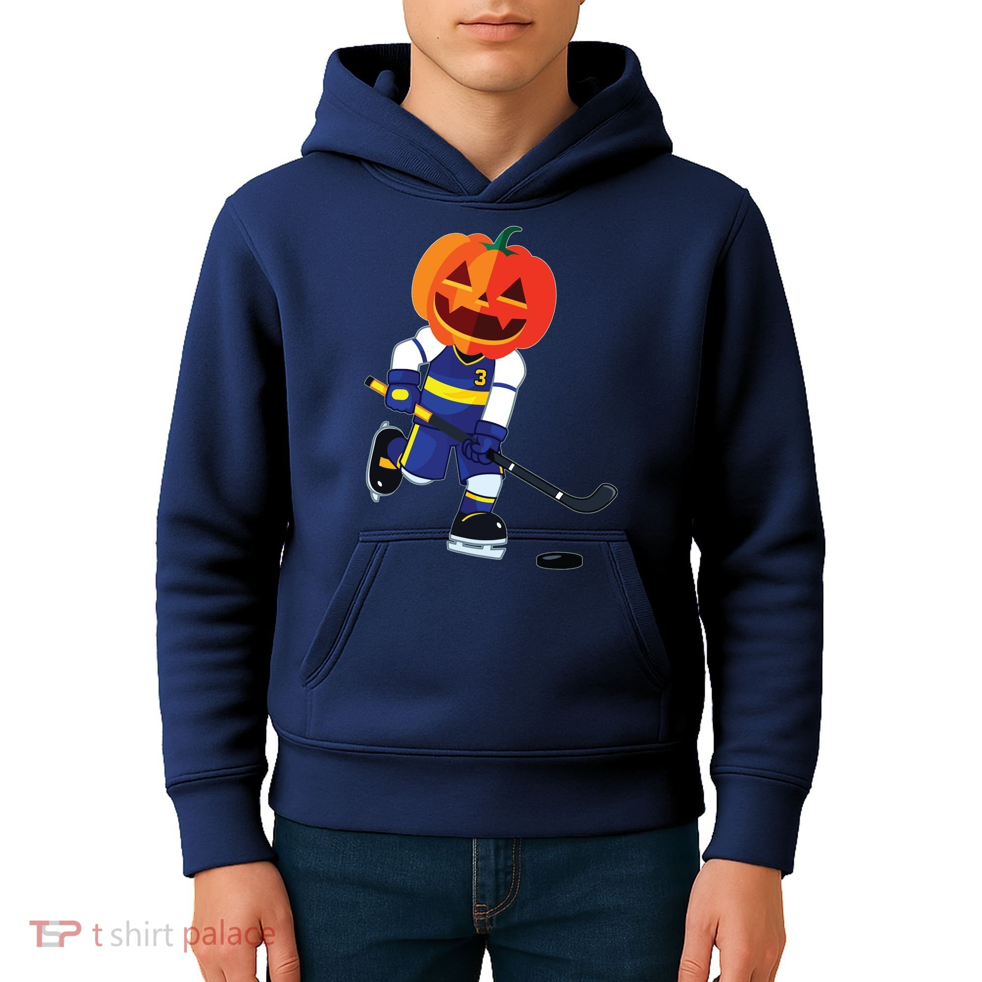 Halloween Ice Hockey Player Pumpkin Head Scary Gift Kids Hoodie