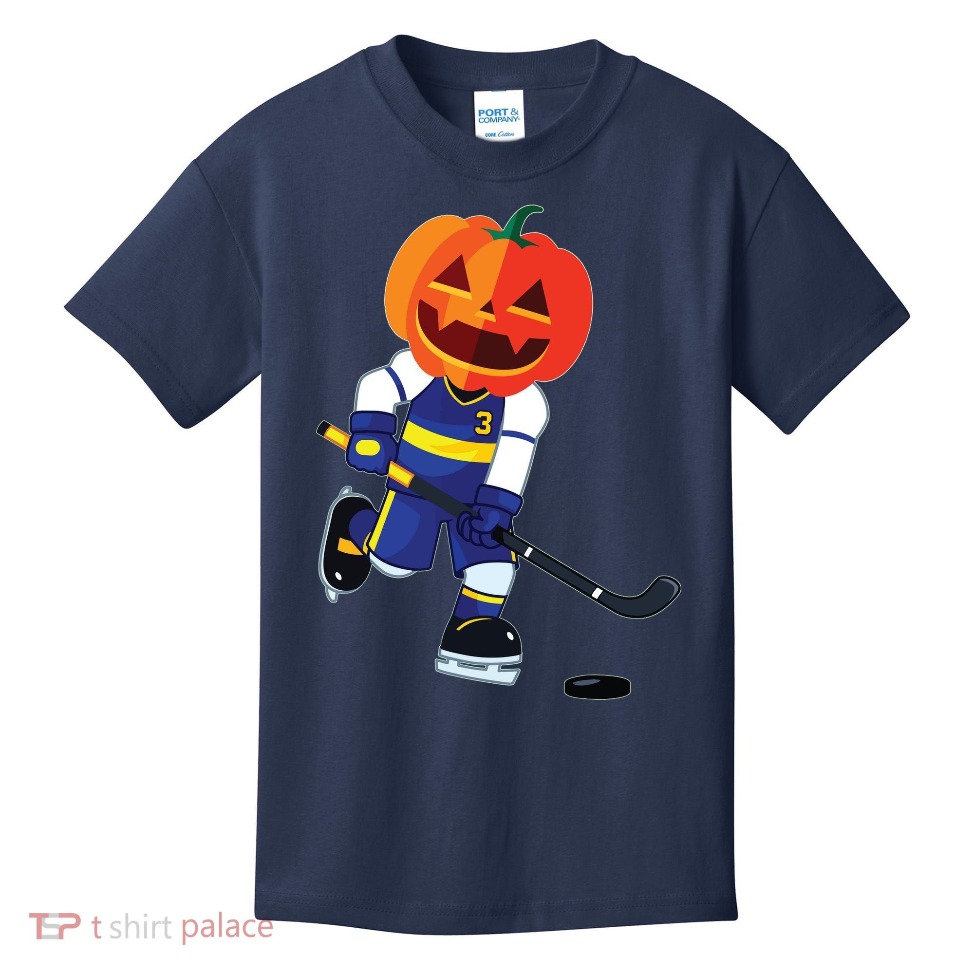 Halloween Ice Hockey Player Pumpkin Head Scary Gift Kids T-Shirt
