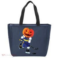 Halloween Ice Hockey Player Pumpkin Head Scary Gift Tote Bag thumb 0