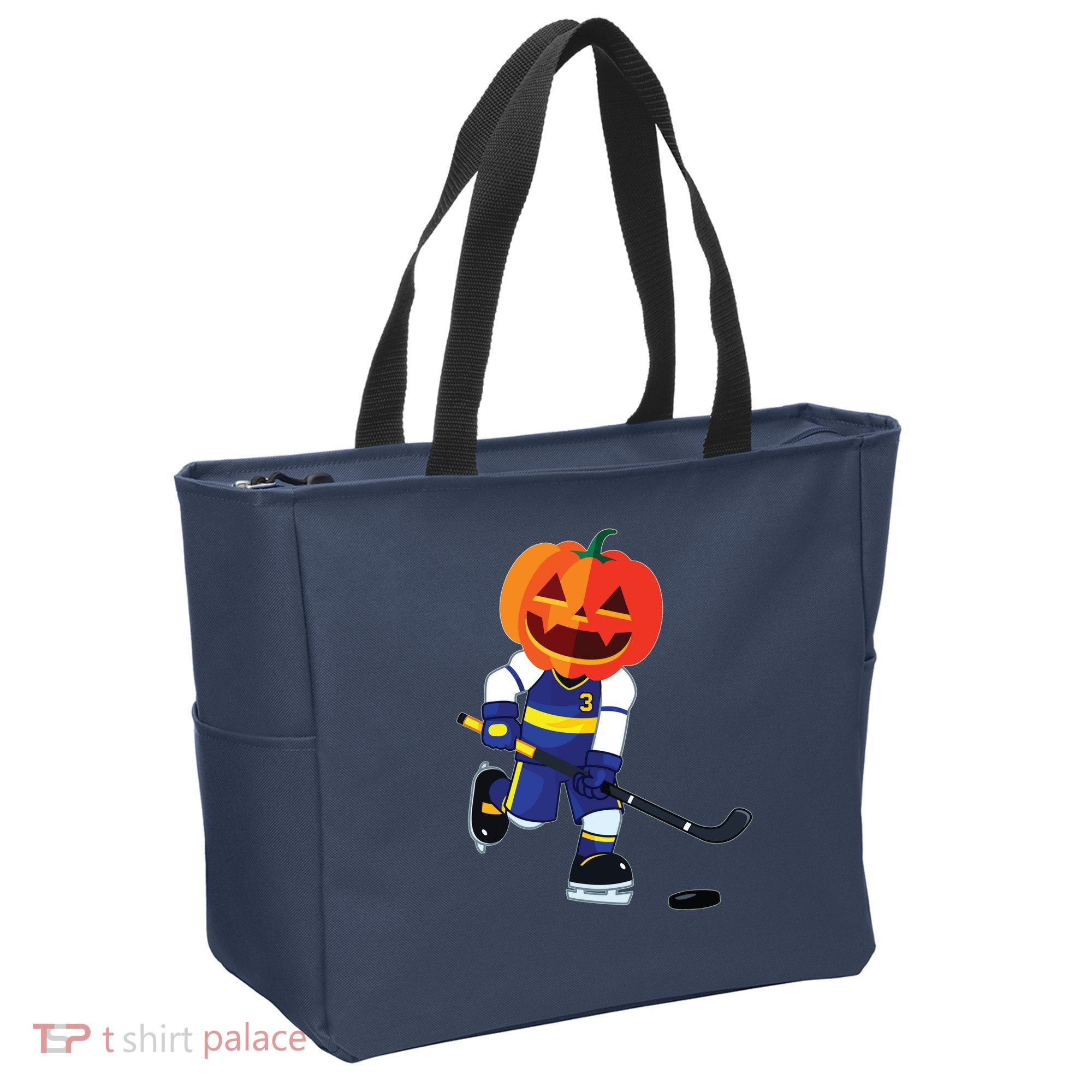 Halloween Ice Hockey Player Pumpkin Head Scary Gift Tote Bag