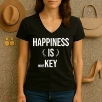 Happiness Is Key (Whiskey) Women's V-Neck T-Shirt thumb 3