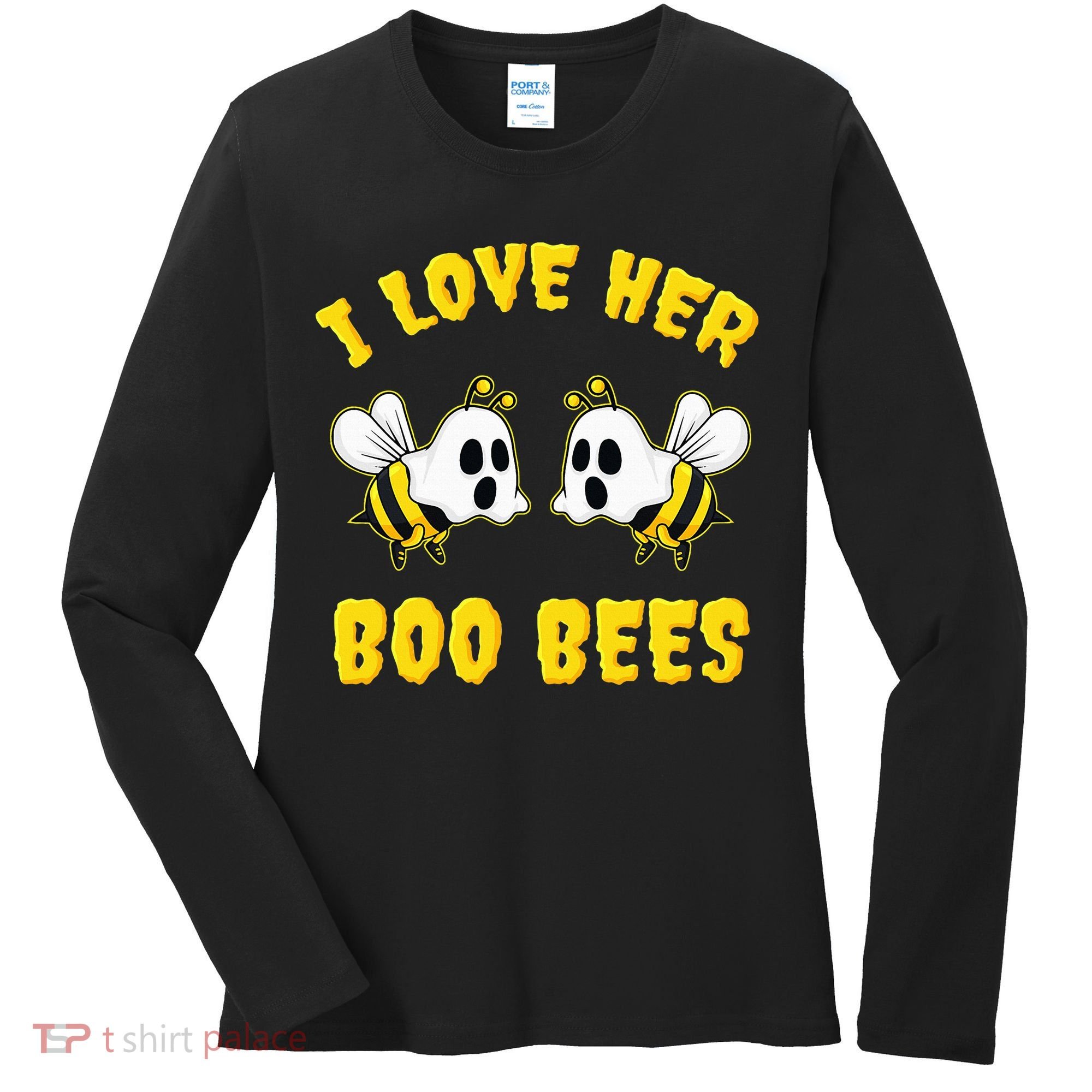 Halloween I Love Her Boo Bees Funny Women's Long Sleeve Shirt