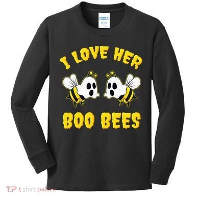 Halloween I Love Her Boo Bees Funny Kids Long Sleeve Shirt