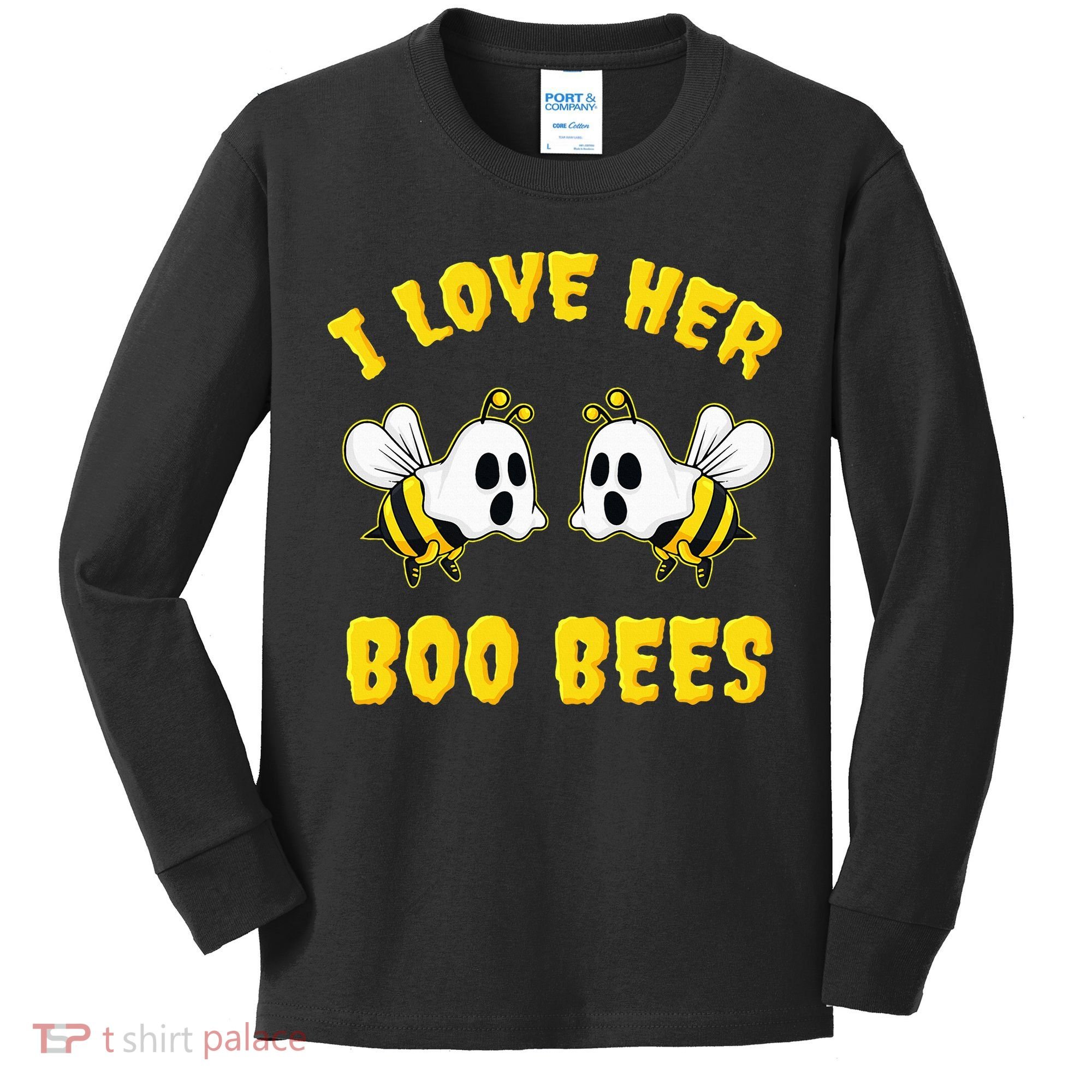 Halloween I Love Her Boo Bees Funny Kids Long Sleeve Shirt