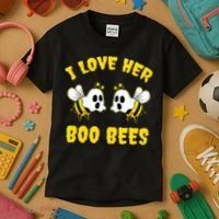 Halloween I Love Her Boo Bees Funny Kids T-Shirt thumb 3