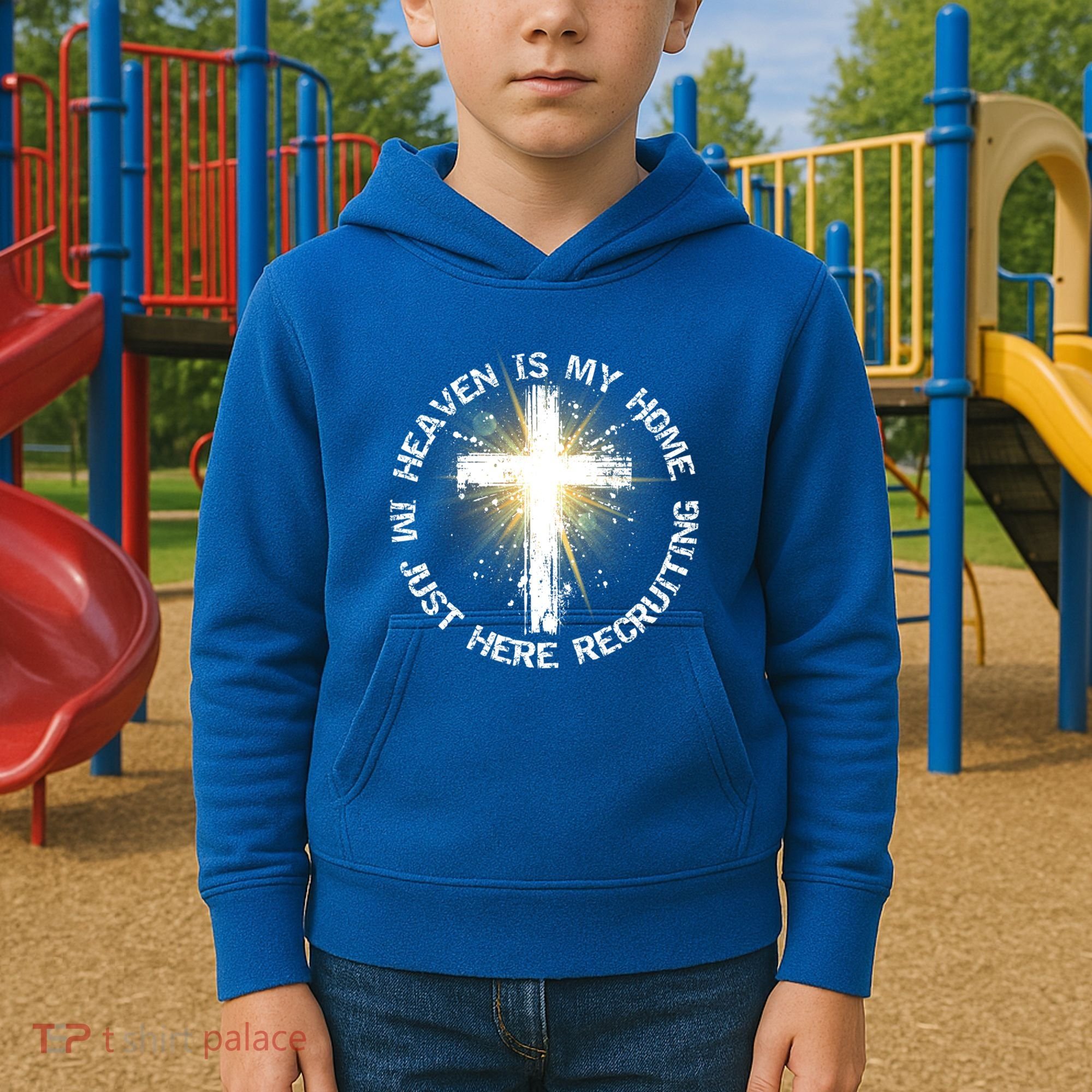 Heaven Is My Home Im Just Here Recruiting Funny Christian Great Gift Kids Hoodie