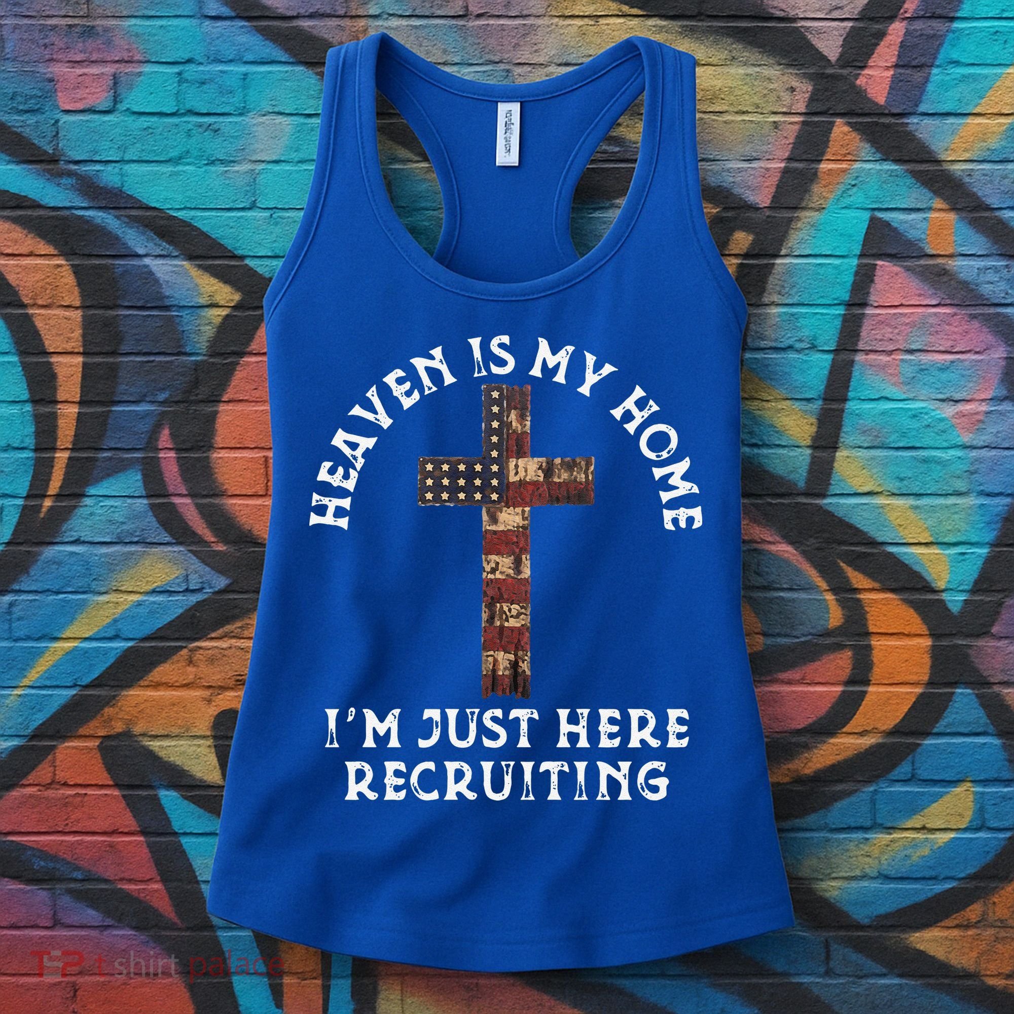 Heaven Is My Home Im Just Here Recruiting Funny Christian Women's Tank Top