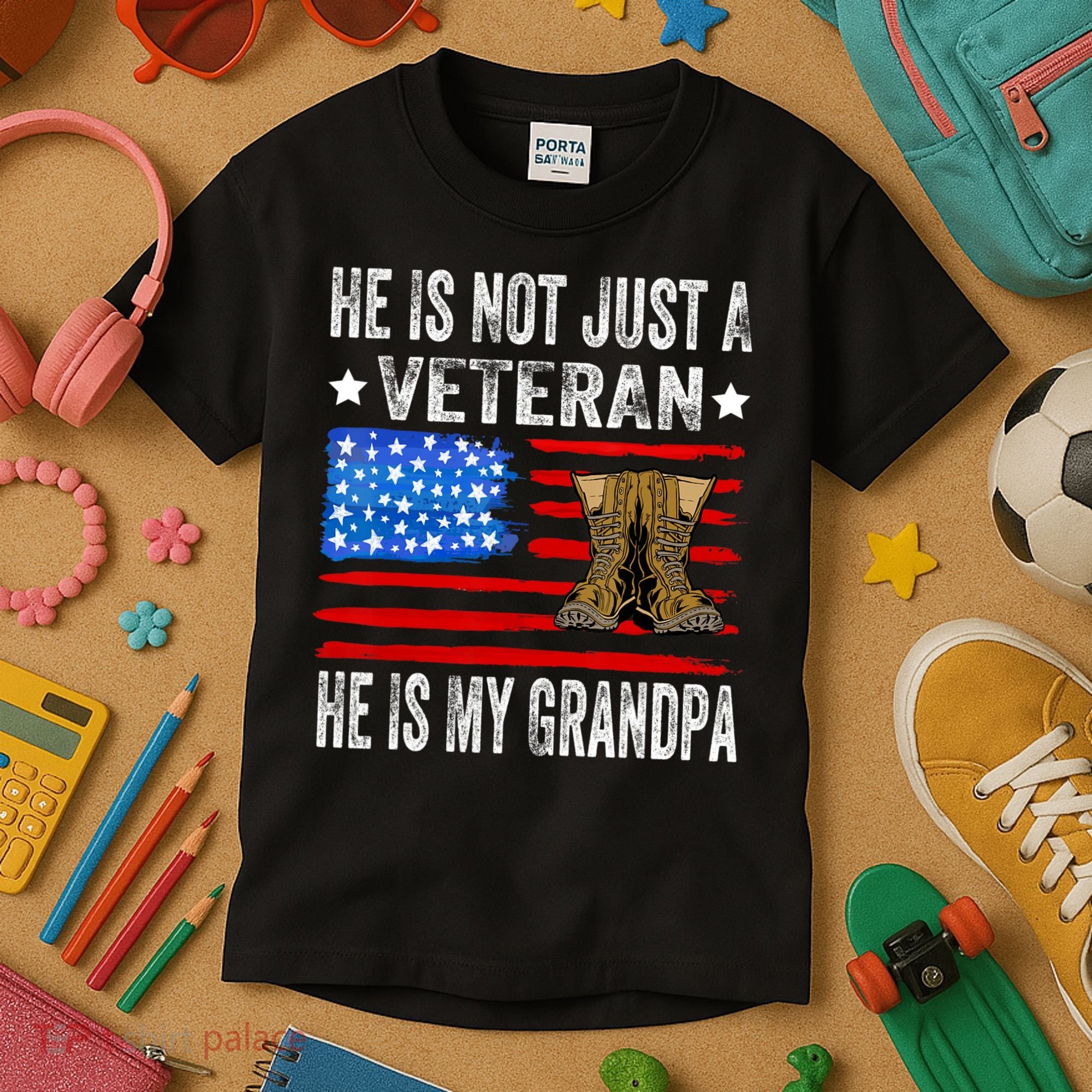 He Is Not Just A Veteran He Is My Grandpa Kids T-Shirt