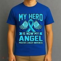 Hero Is Now My Angel Prostate Cancer Awareness Blue Graphic Gift T-Shirt thumb 3