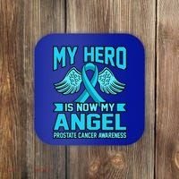 Hero Is Now My Angel Prostate Cancer Awareness Blue Graphic Gift Coaster thumb 0