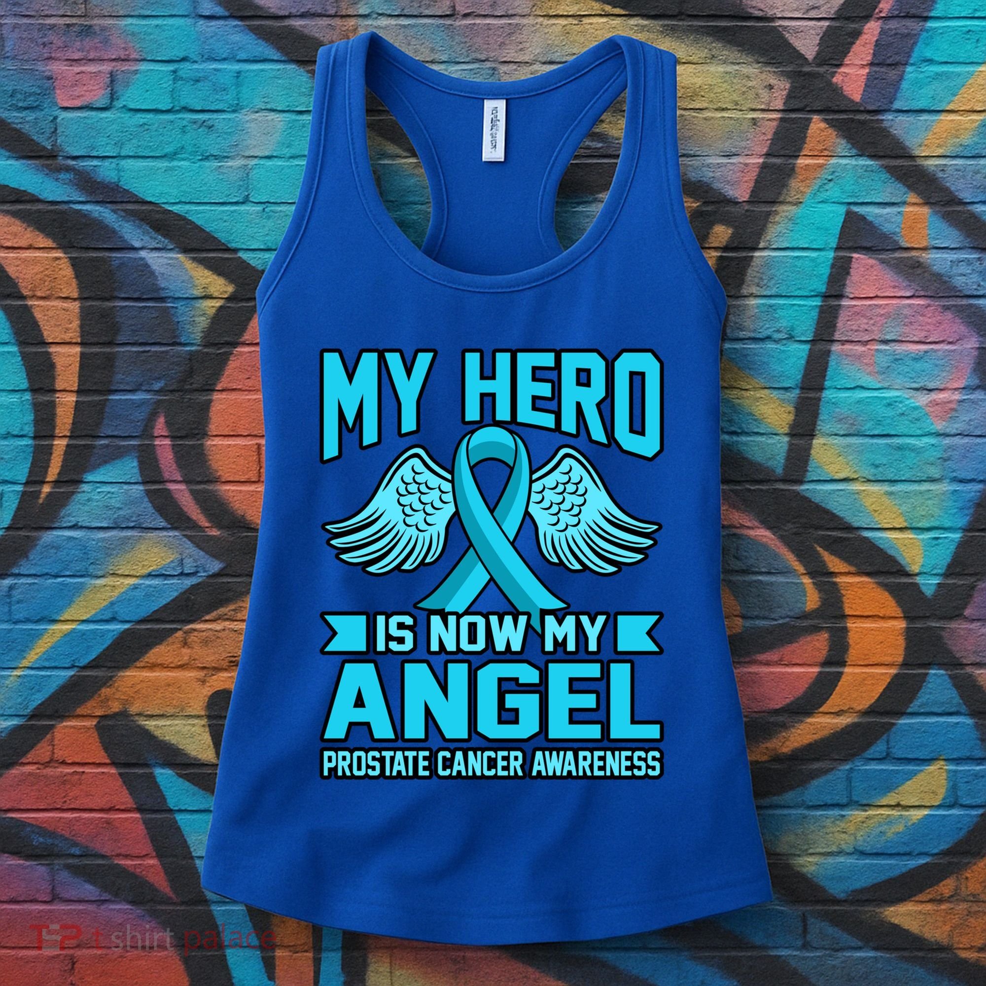 Hero Is Now My Angel Prostate Cancer Awareness Blue Graphic Gift Women's Tank Top