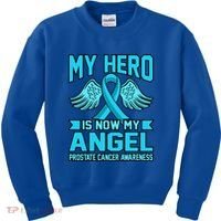 Hero Is Now My Angel Prostate Cancer Awareness Blue Graphic Gift Kids Sweatshirt thumb 0