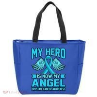 Hero Is Now My Angel Prostate Cancer Awareness Blue Graphic Gift Tote Bag thumb 0