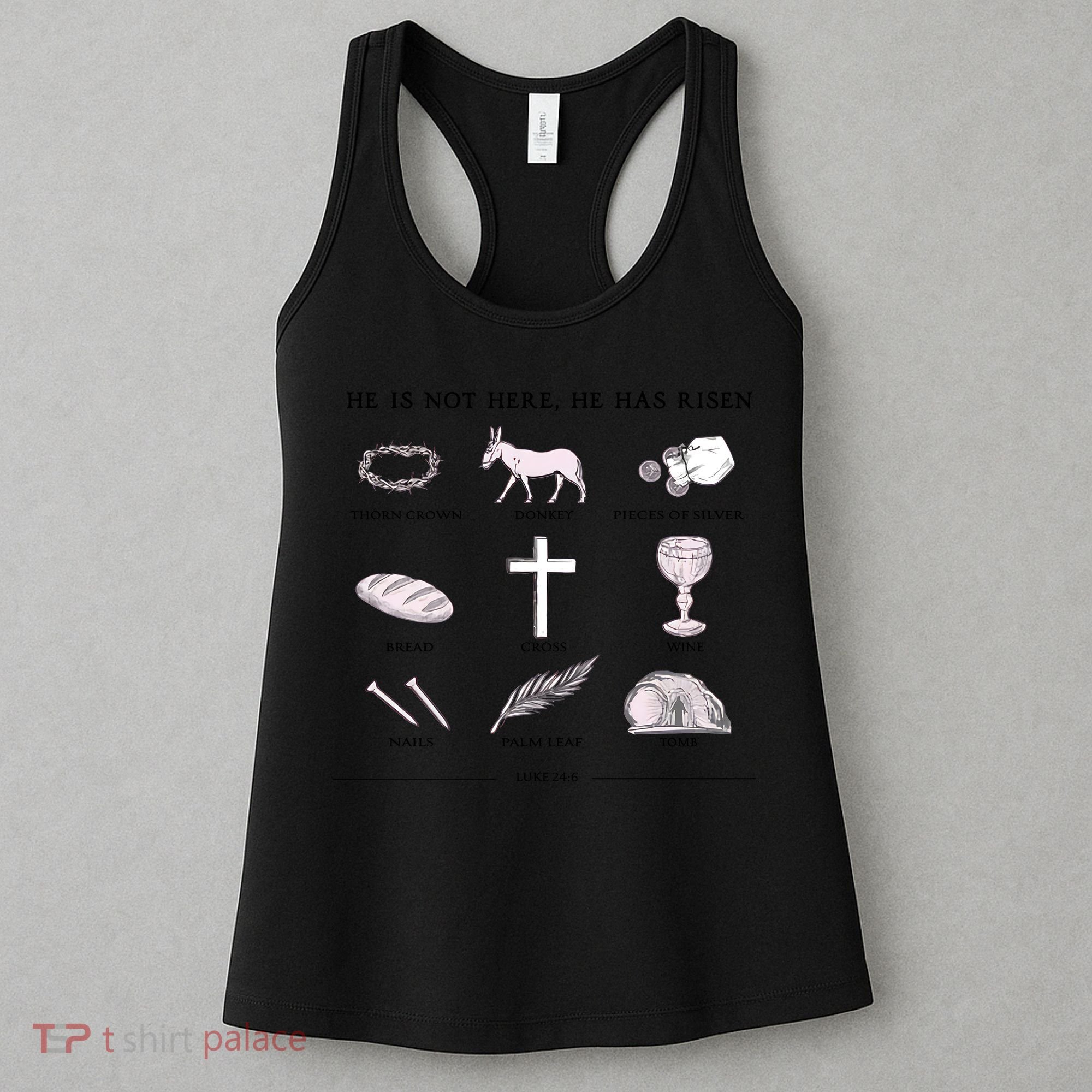 He Is Not Here He Has Risen Christian Jesus Easter Day Family Matching Women's Tank Top