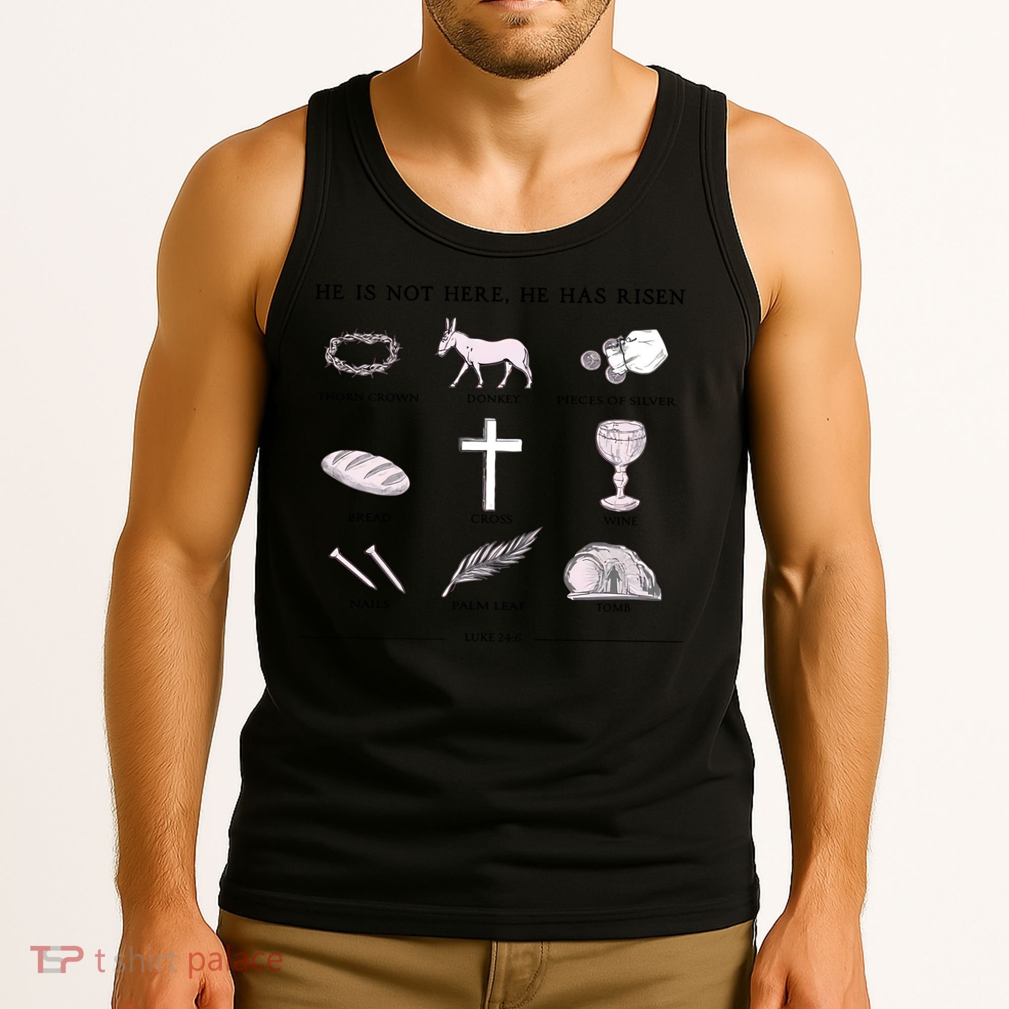 He Is Not Here He Has Risen Christian Jesus Easter Day Family Matching Tank Top