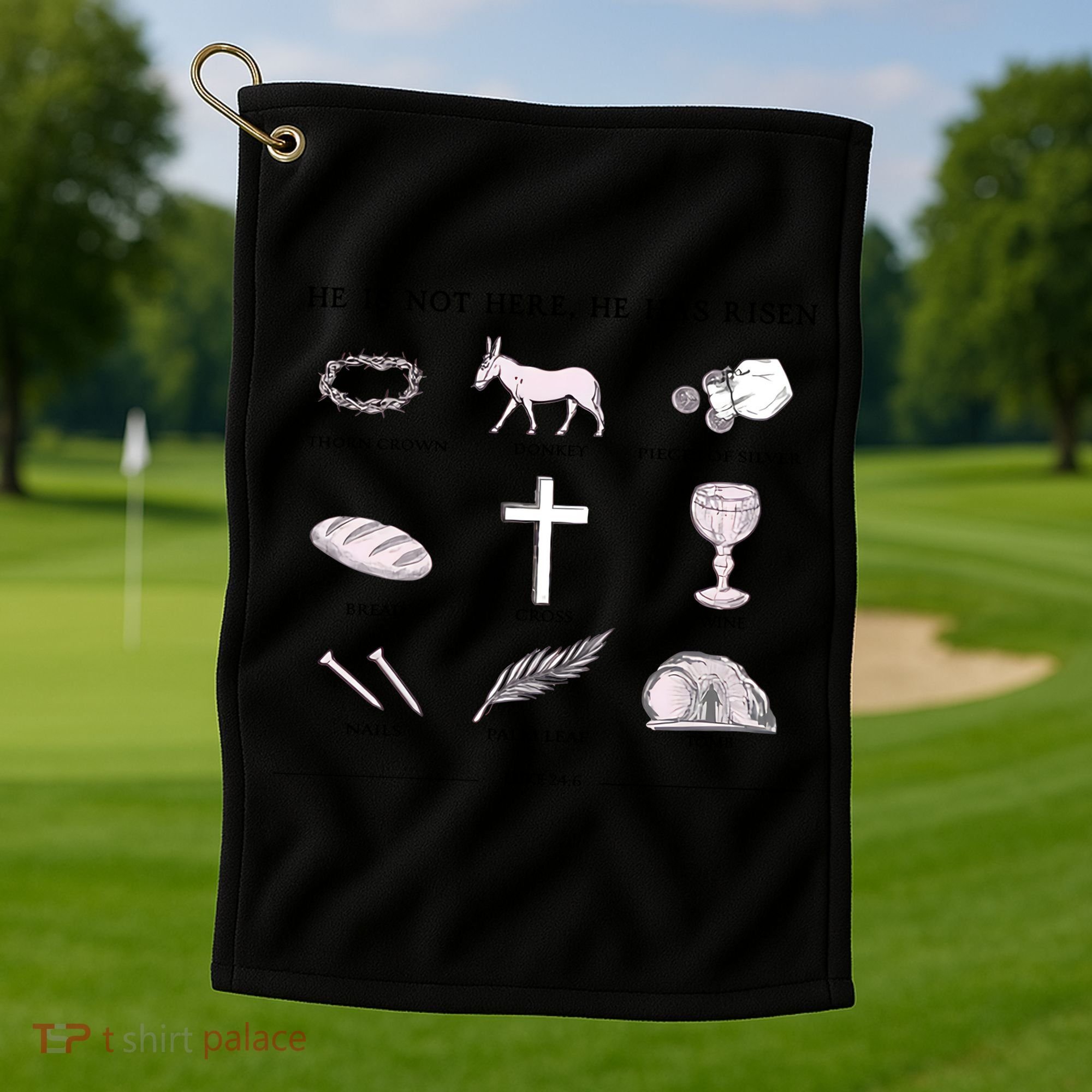 He Is Not Here He Has Risen Christian Jesus Easter Day Family Matching Golf Towel