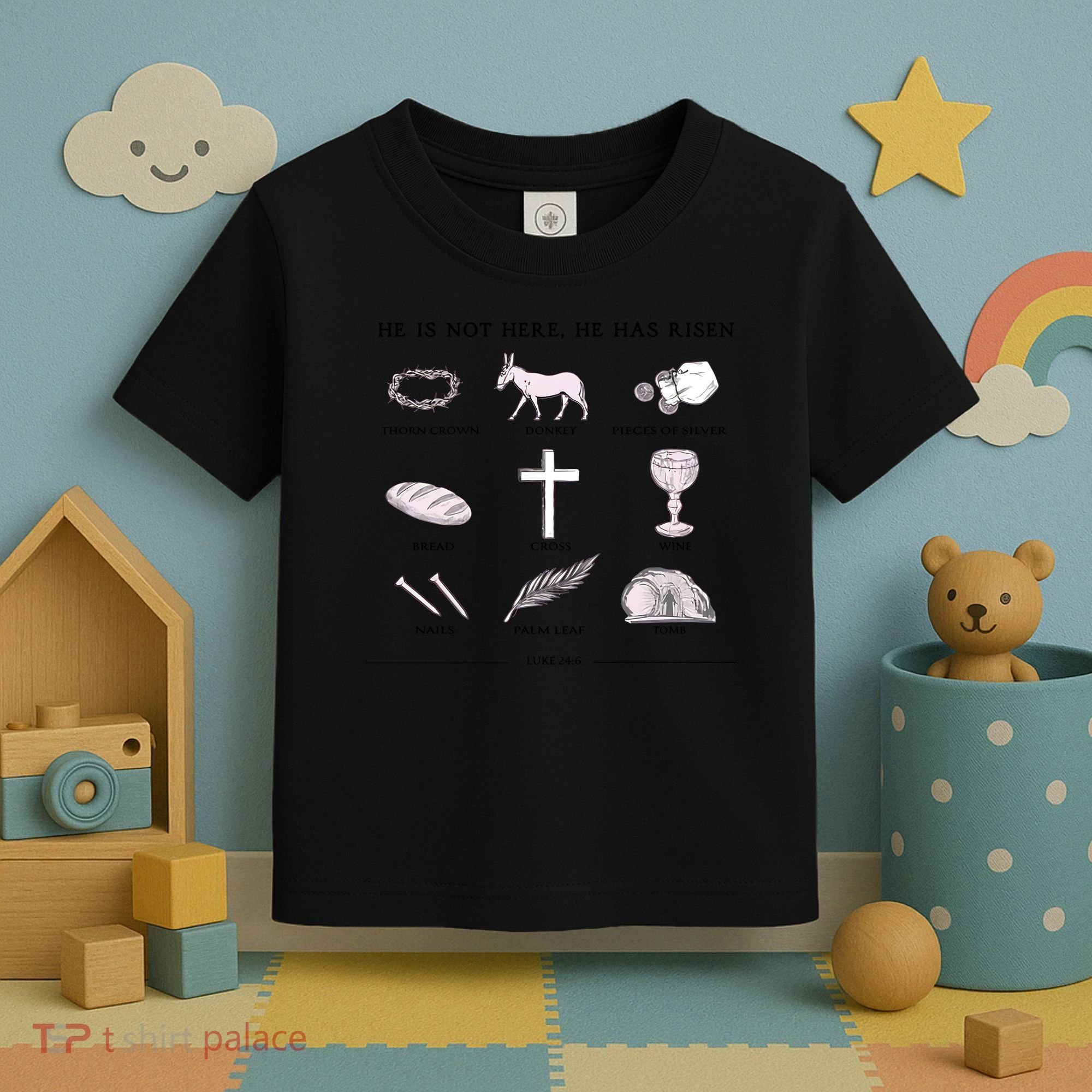 He Is Not Here He Has Risen Christian Jesus Easter Day Family Matching Toddler T-Shirt