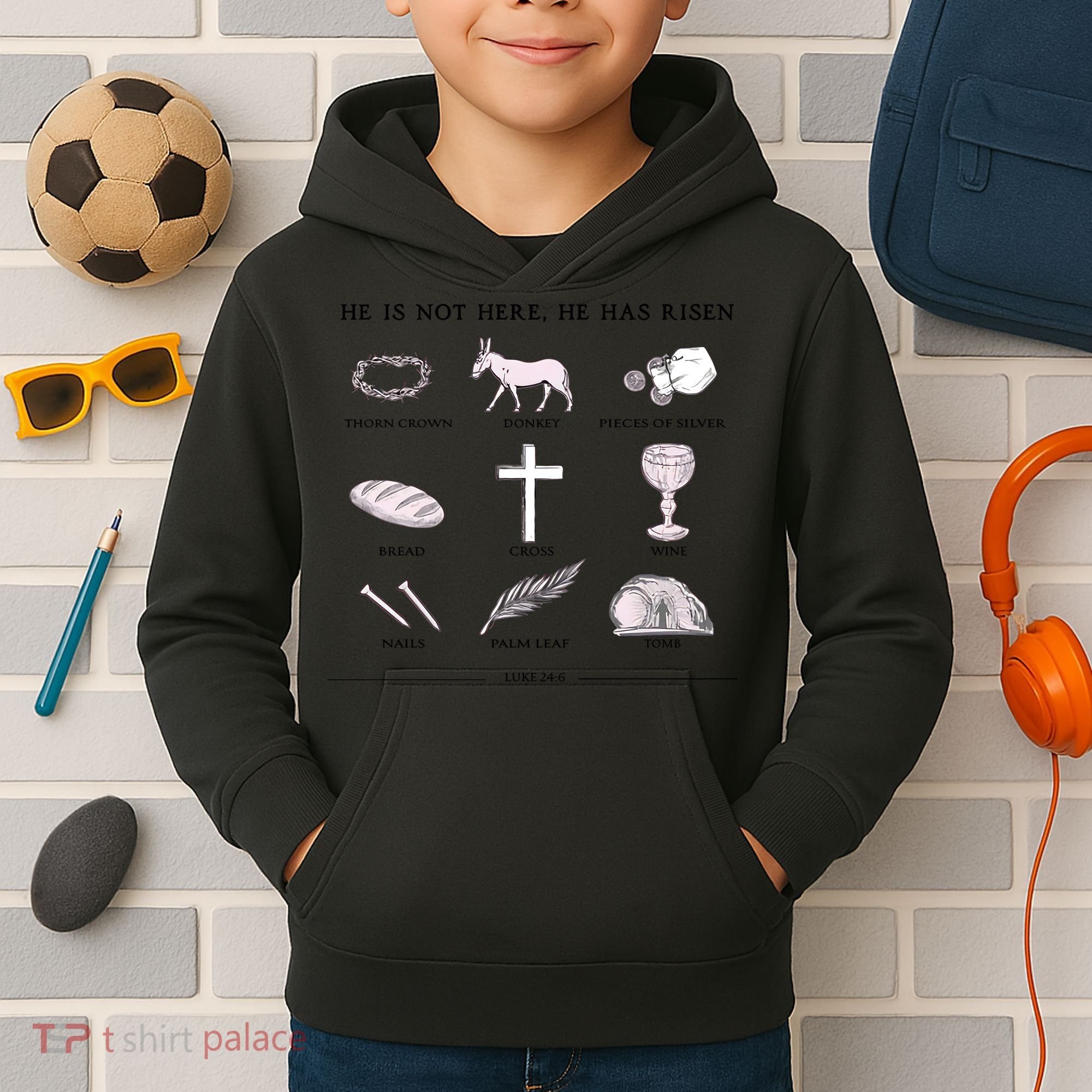 He Is Not Here He Has Risen Christian Jesus Easter Day Family Matching Kids Hoodie