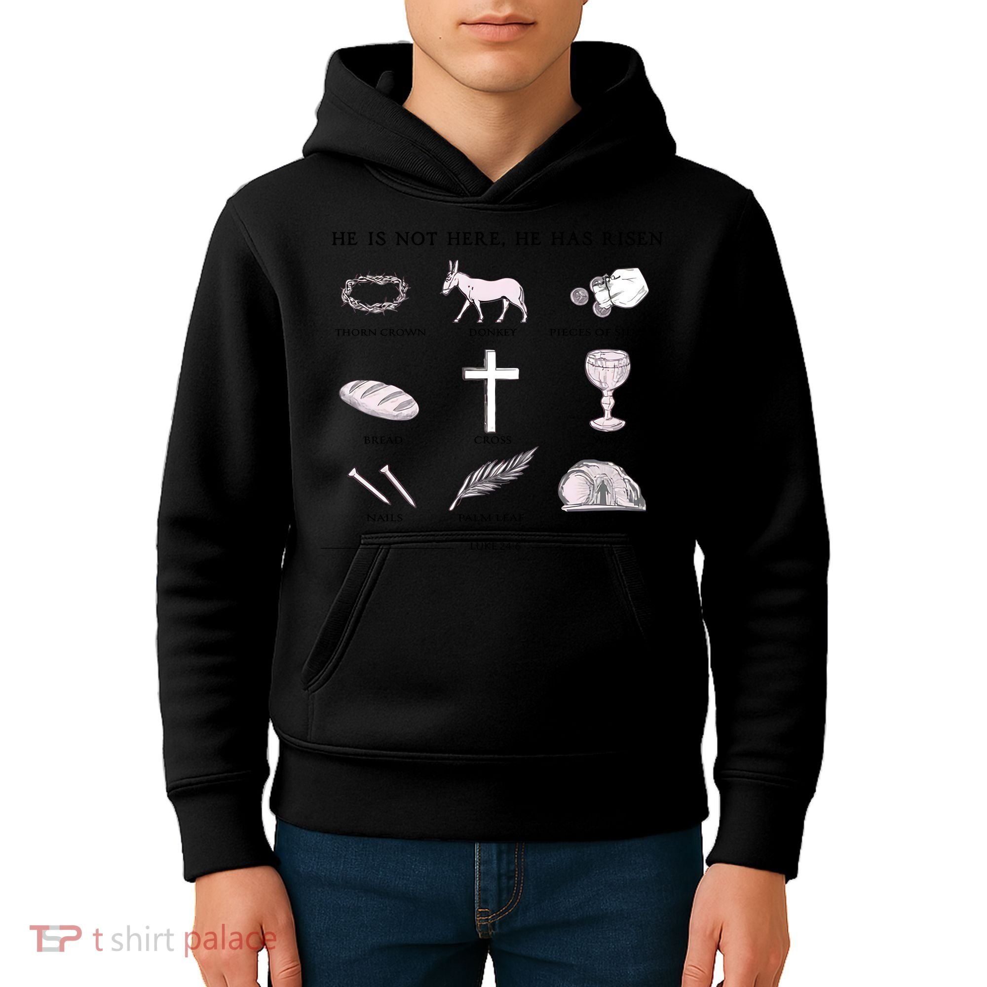 He Is Not Here He Has Risen Christian Jesus Easter Day Family Matching Kids Hoodie