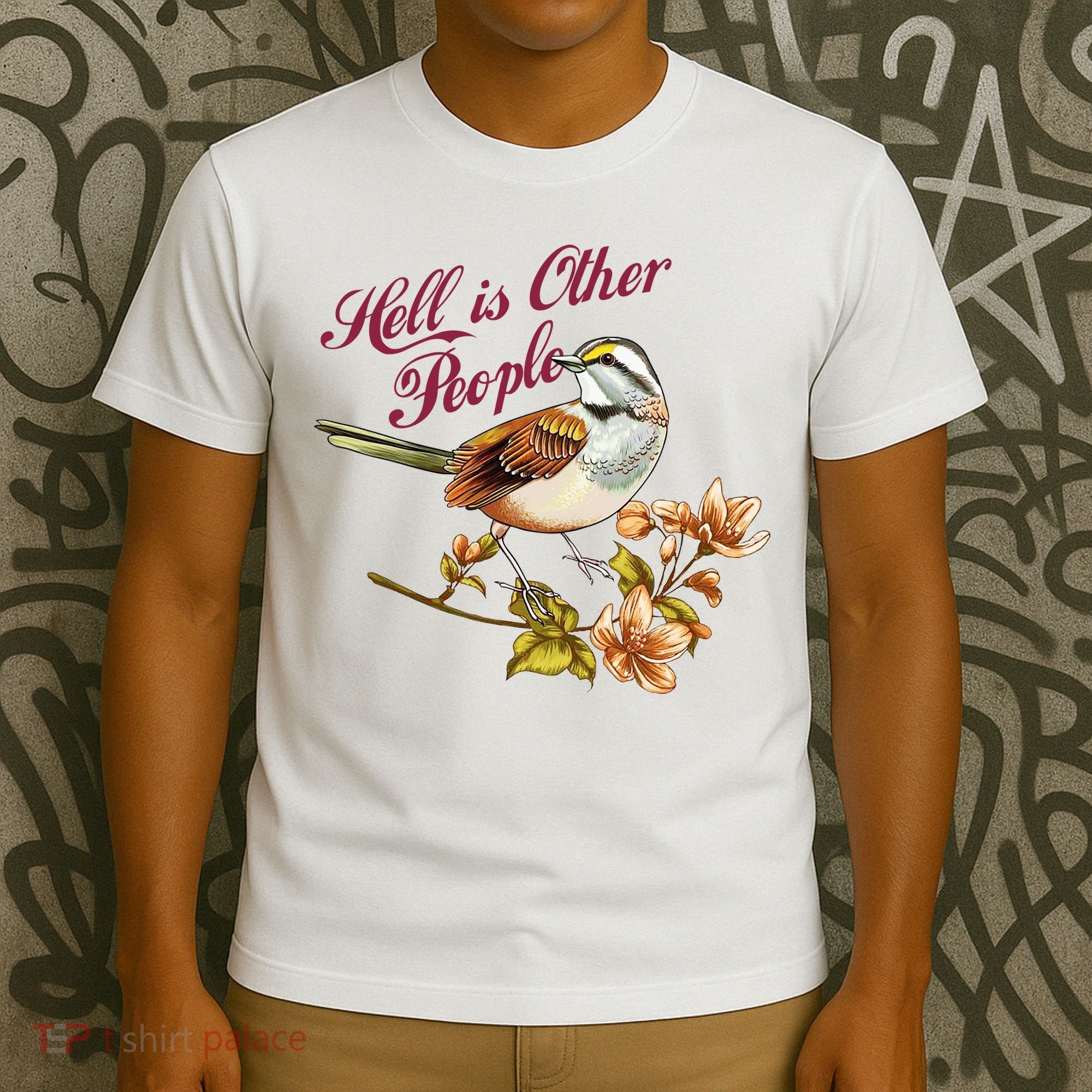 Hell Is Other People Retro Vintage Bird Flowers T-Shirt