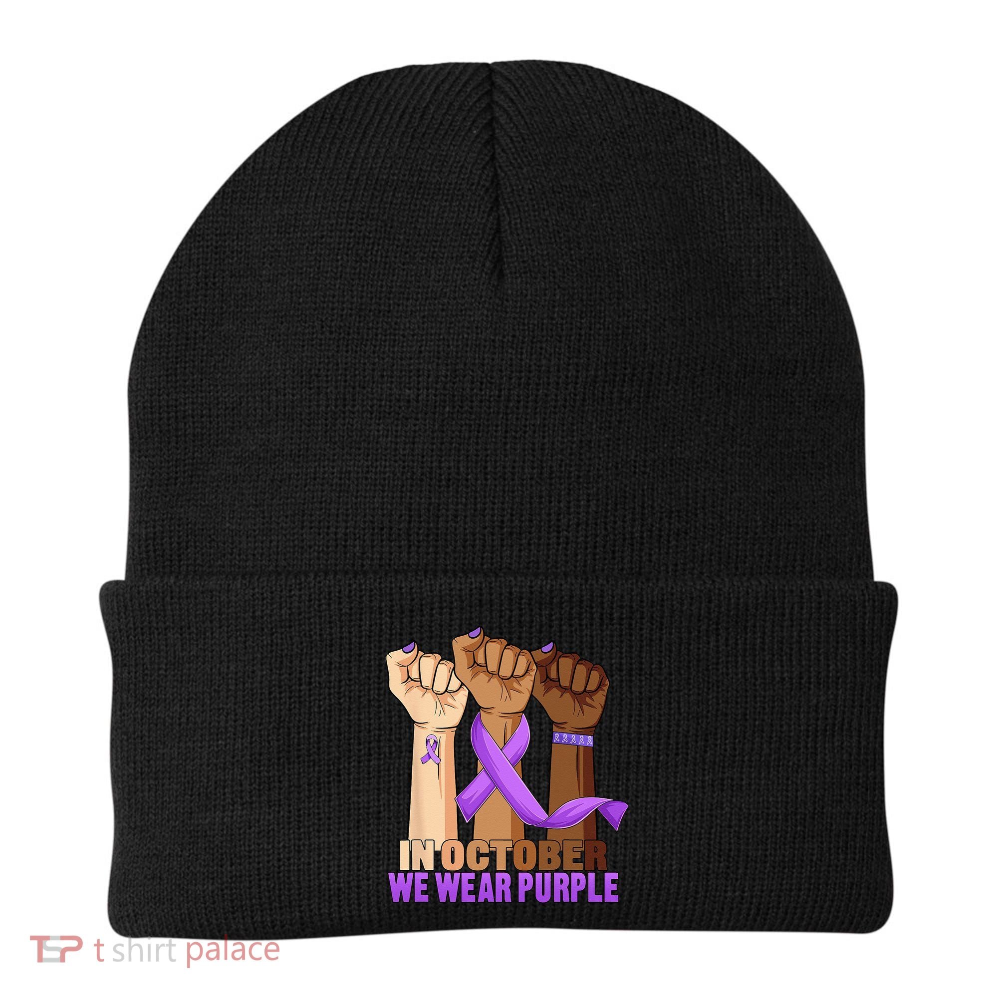 Hand In October Purple Dv Domestic Violence Awareness Month Beanie