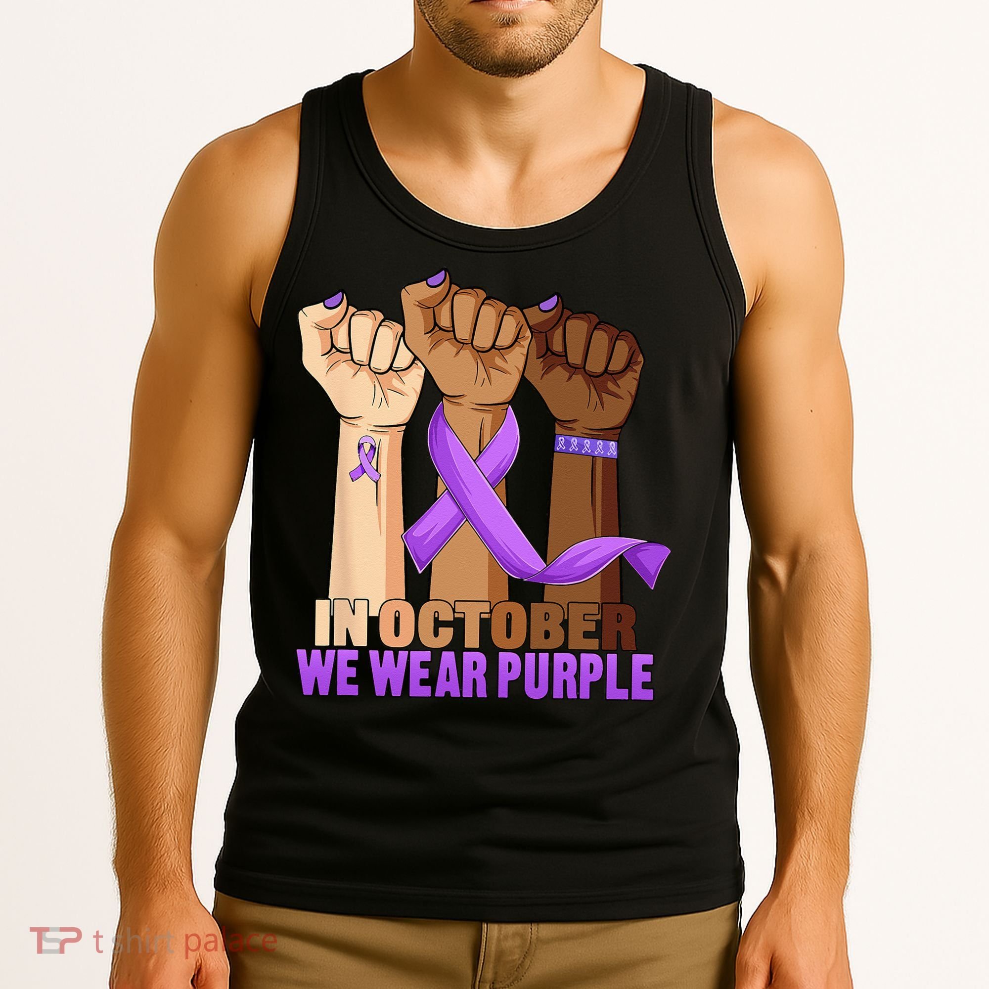 Hand In October Purple Dv Domestic Violence Awareness Month Tank Top