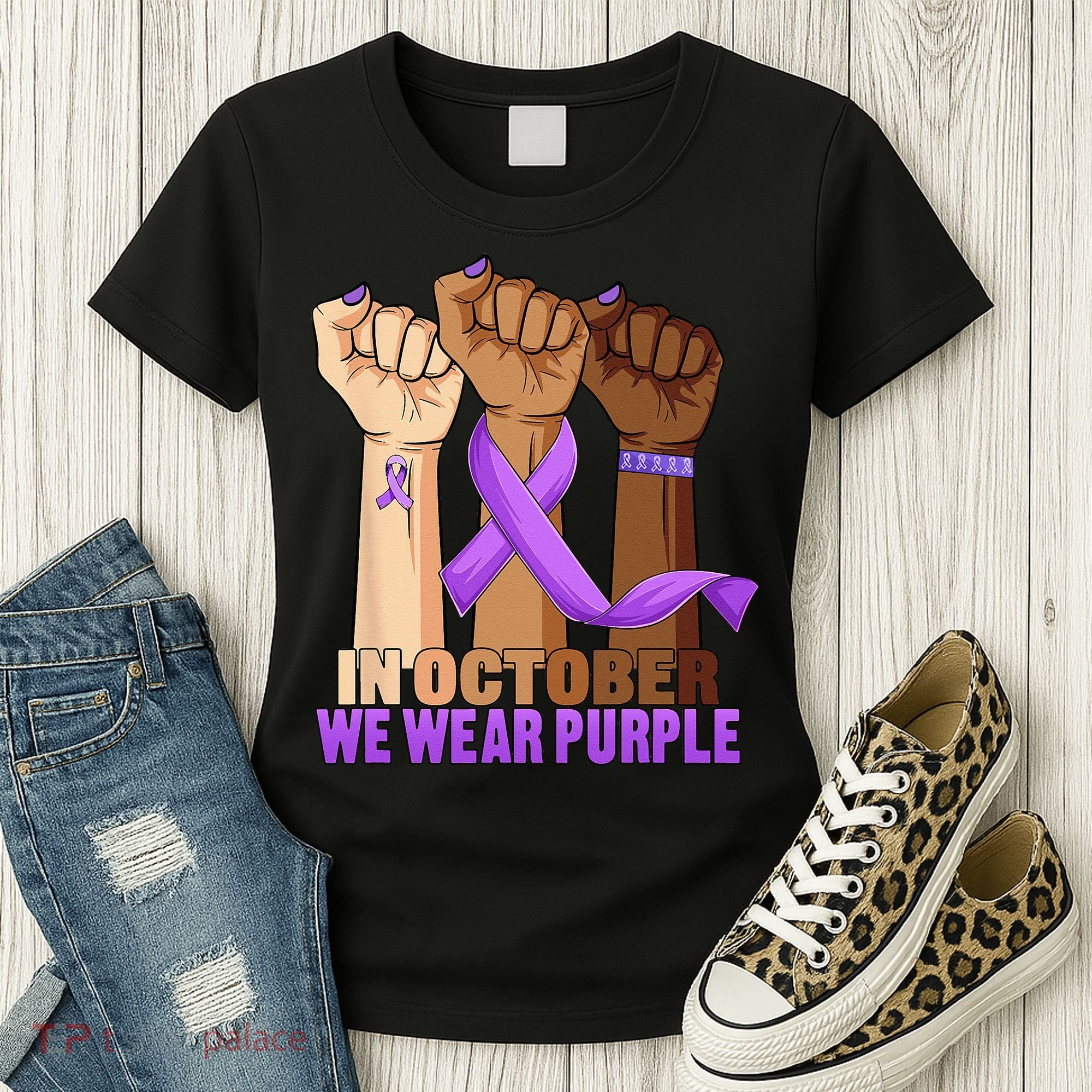 Hand In October Purple Dv Domestic Violence Awareness Month Women's T-Shirt