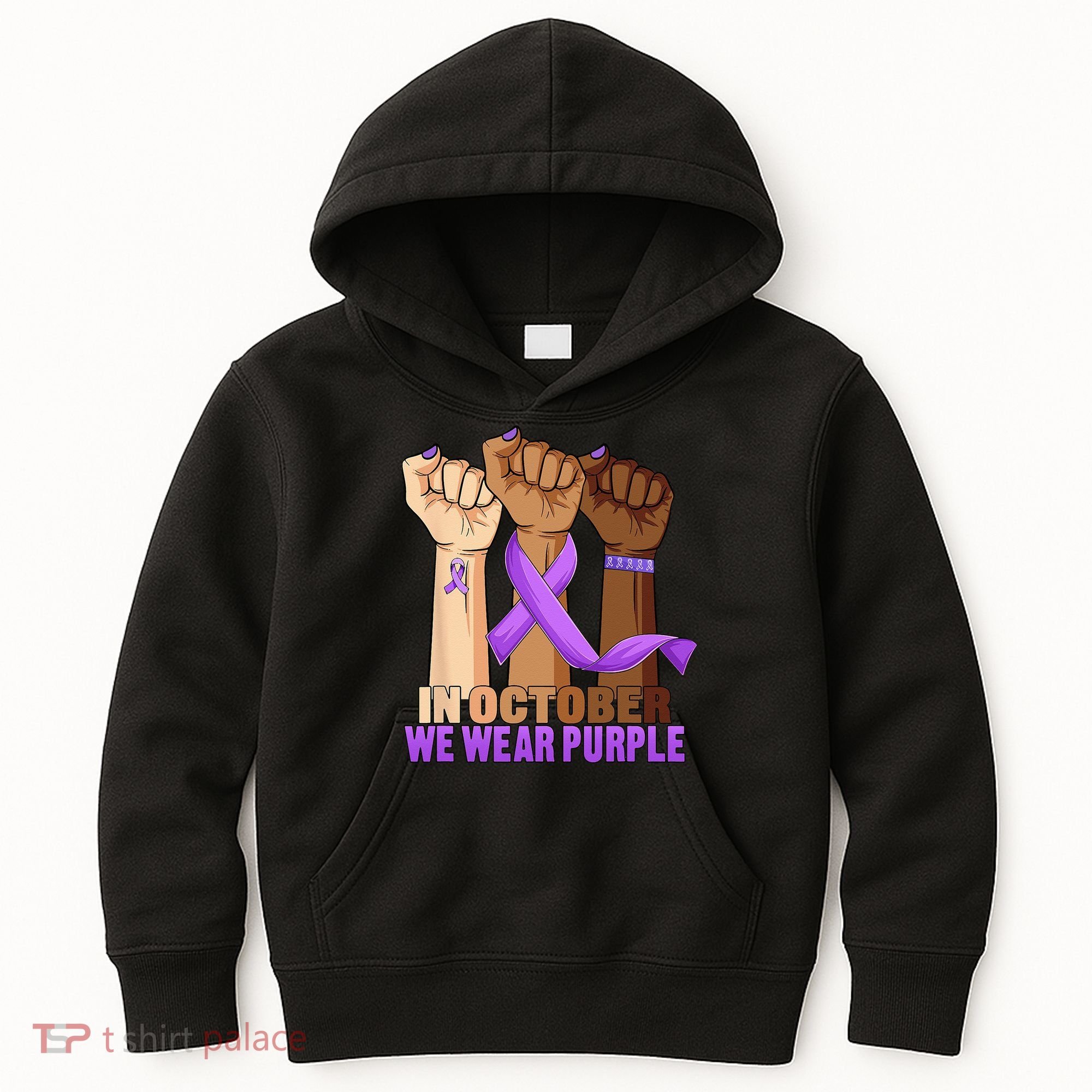 Hand In October Purple Dv Domestic Violence Awareness Month Kids Hoodie