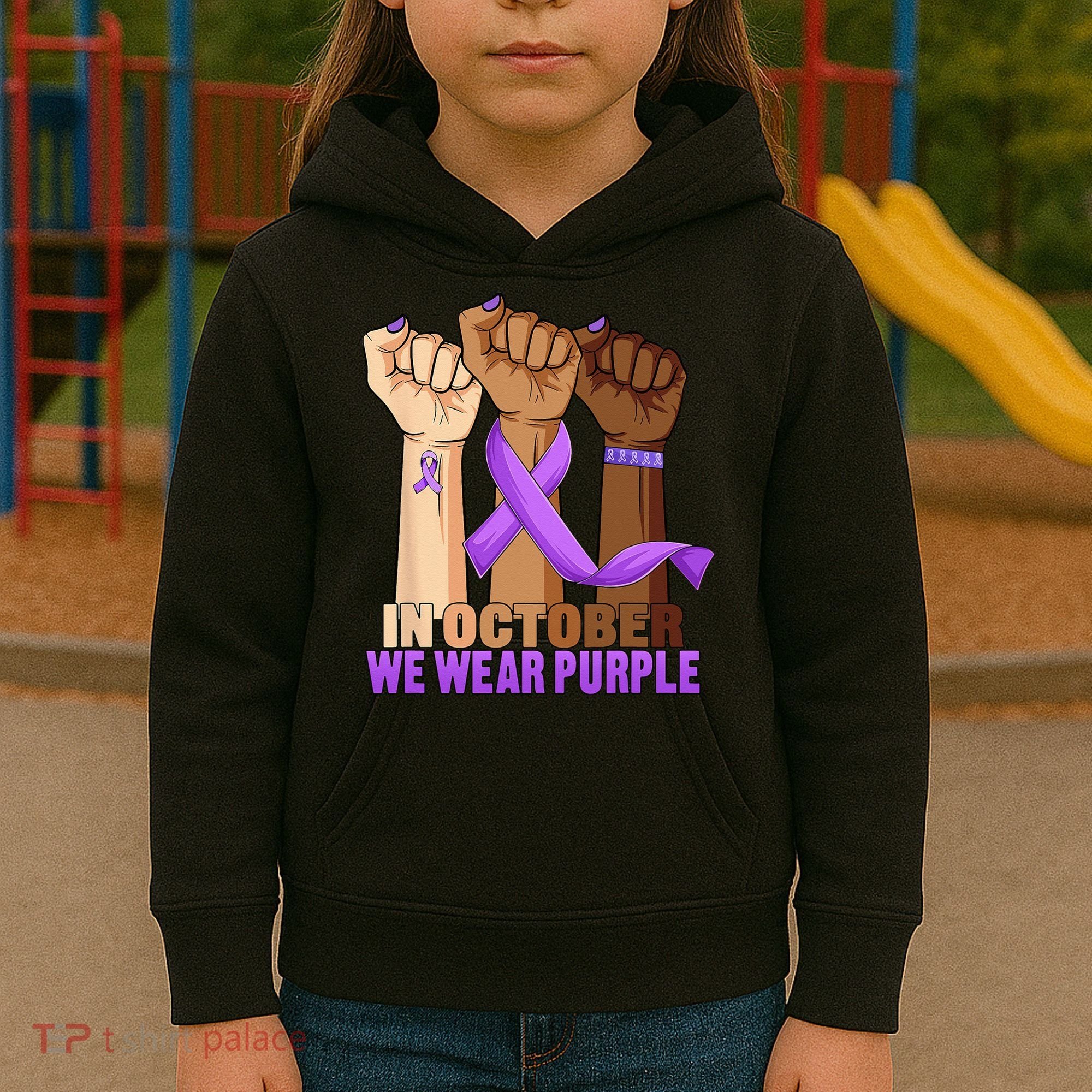 Hand In October Purple Dv Domestic Violence Awareness Month Kids Hoodie