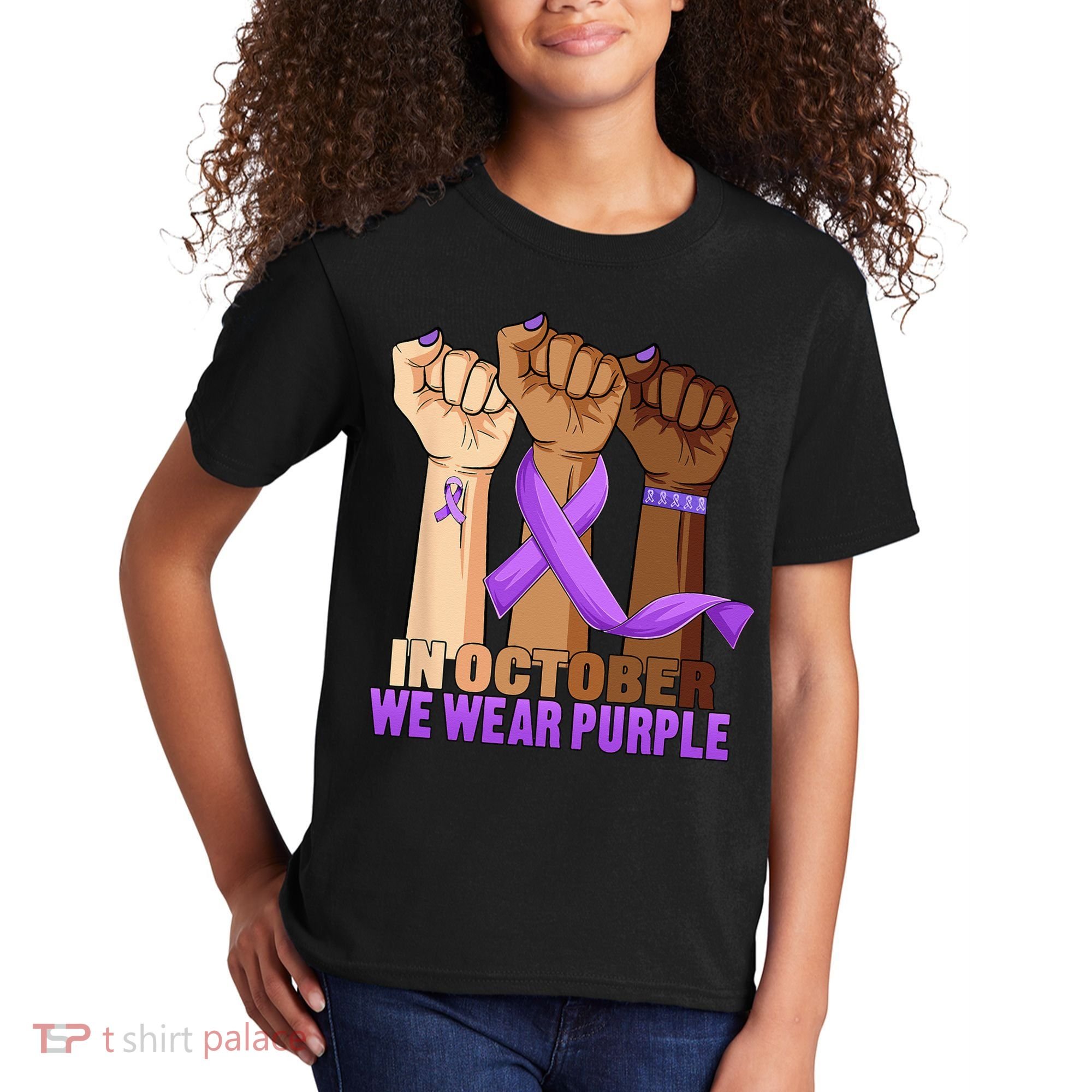 Hand In October Purple Dv Domestic Violence Awareness Month Kids T-Shirt