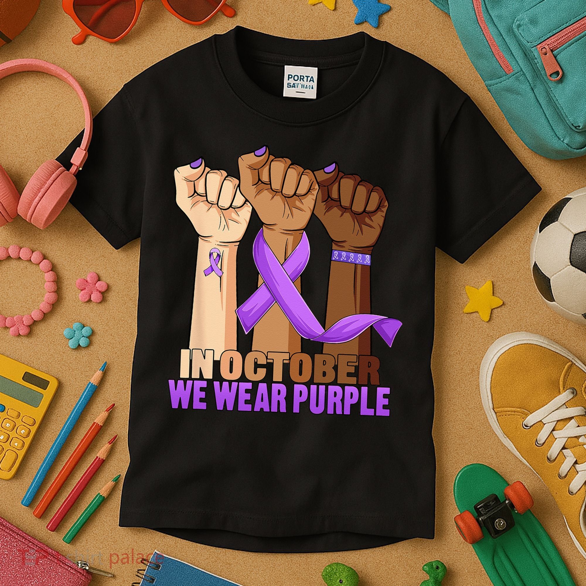 Hand In October Purple Dv Domestic Violence Awareness Month Kids T-Shirt