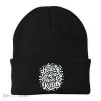 Healing In Progress Please Be Kind Floral Positive Beanie thumb 0