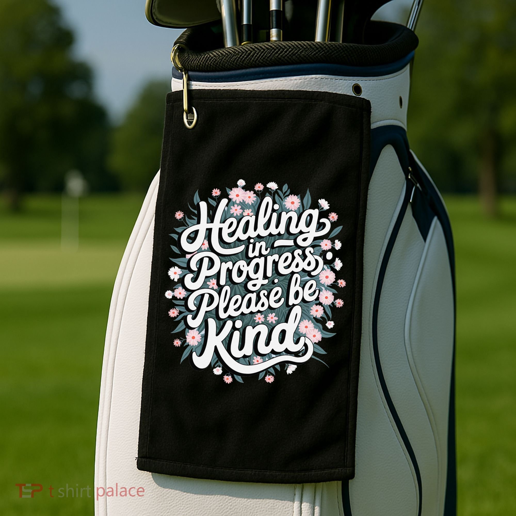 Healing In Progress Please Be Kind Floral Positive Golf Towel