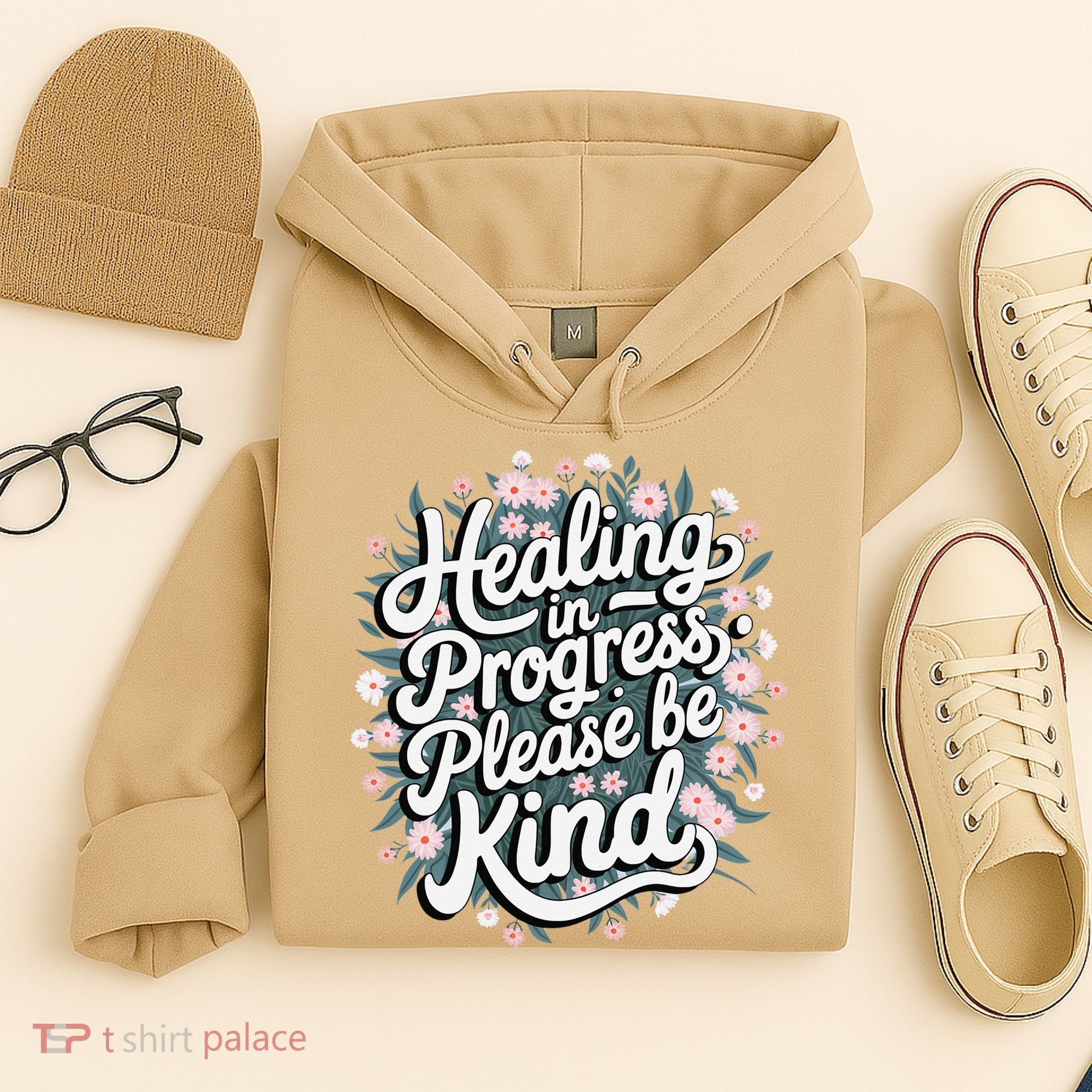 Healing In Progress Please Be Kind Floral Positive Hoodie