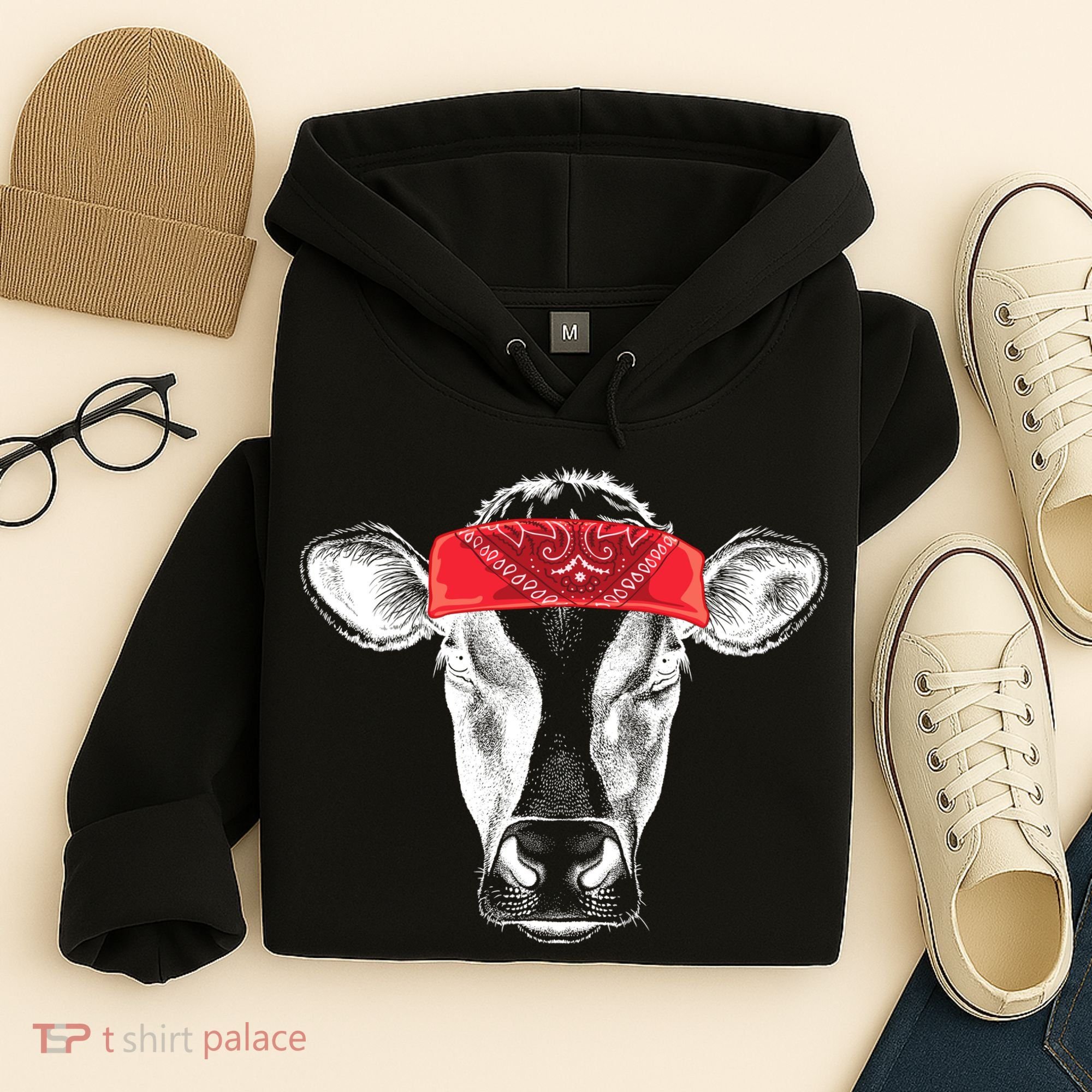 Hippie Cow Red Bandanna  Hoodie