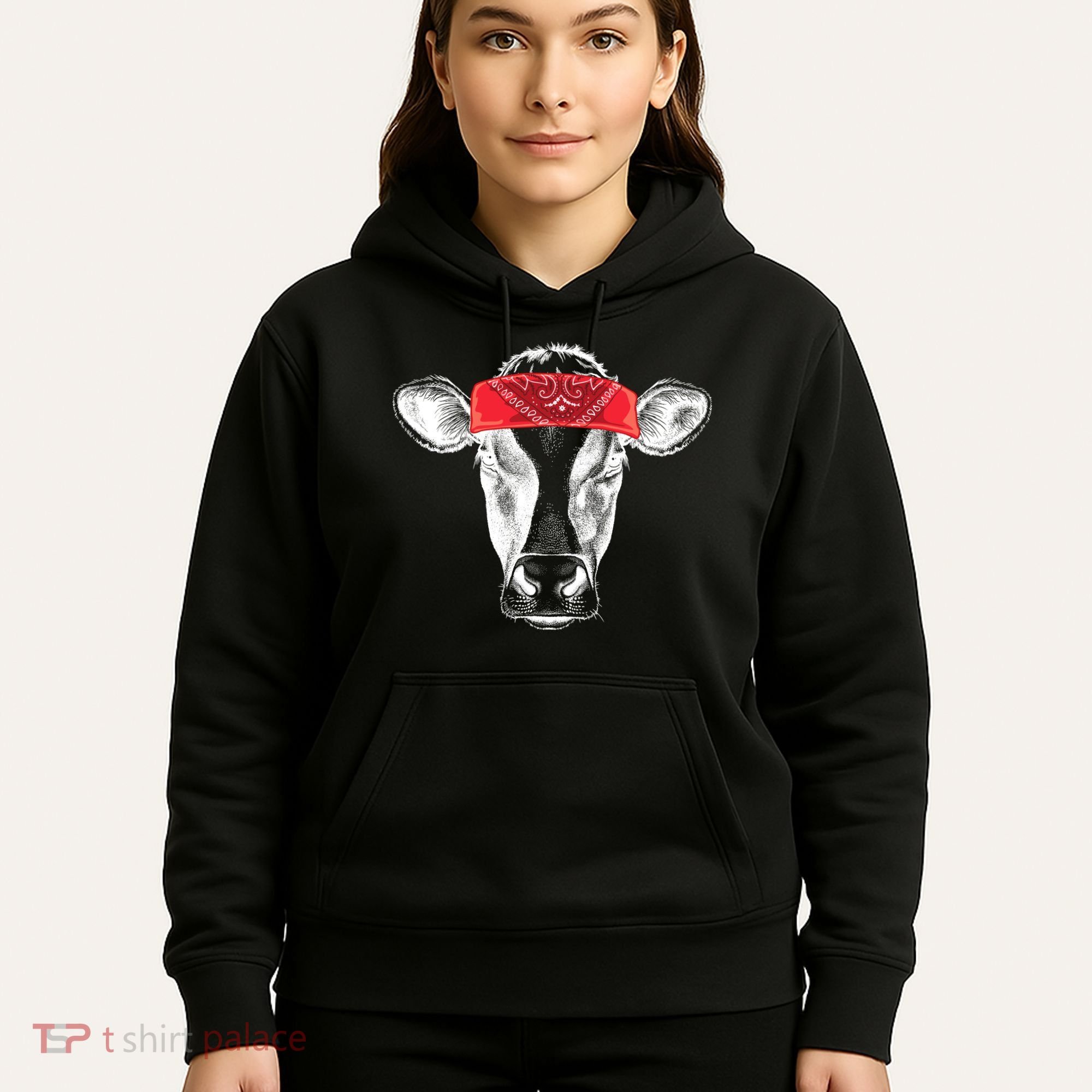 Hippie Cow Red Bandanna  Hoodie