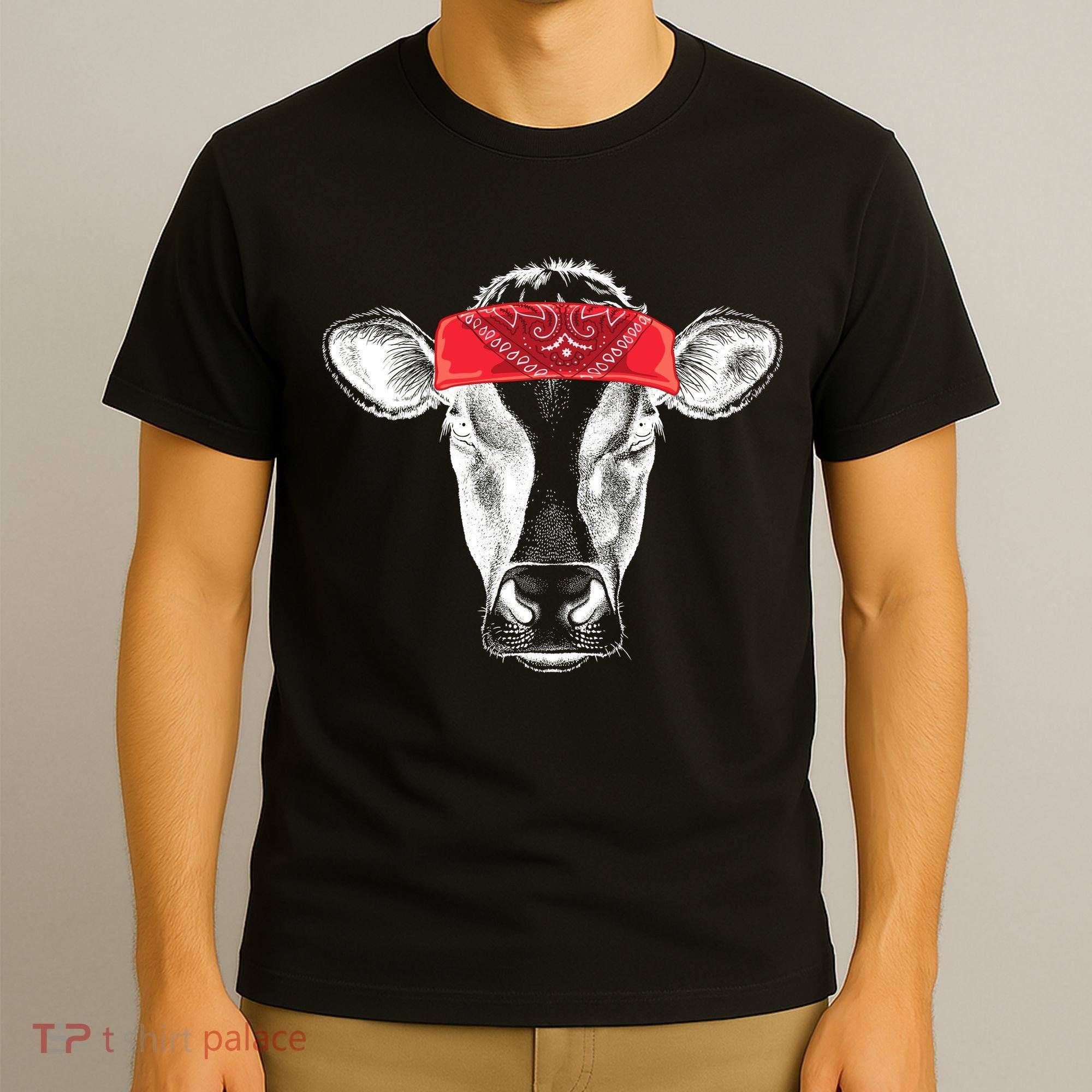 Hippie Cow Red Bandanna  T-Shirt