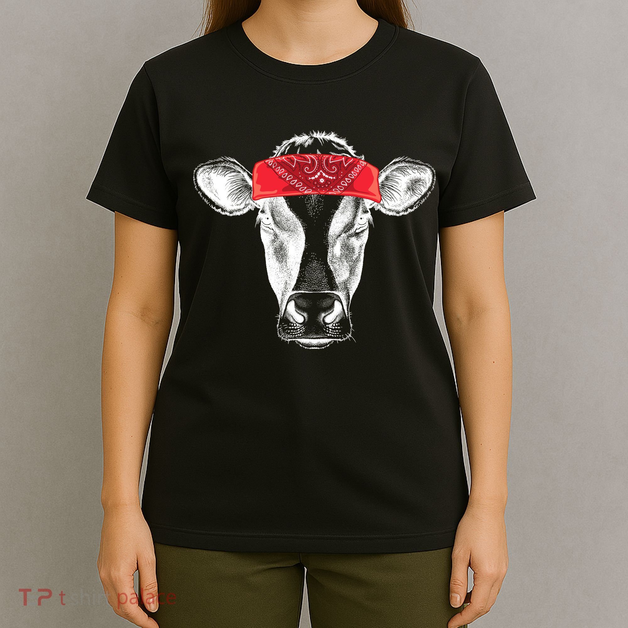 Hippie Cow Red Bandanna  T-Shirt