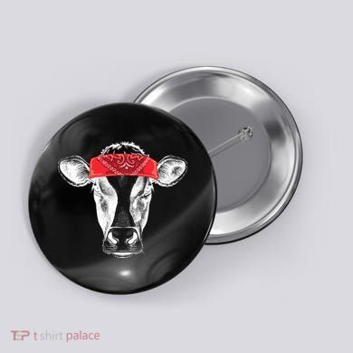 Hippie Cow Red Bandanna  Button