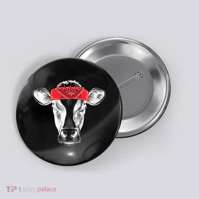 Hippie Cow Red Bandanna  Button