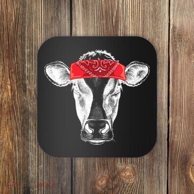 Hippie Cow Red Bandanna  Coaster