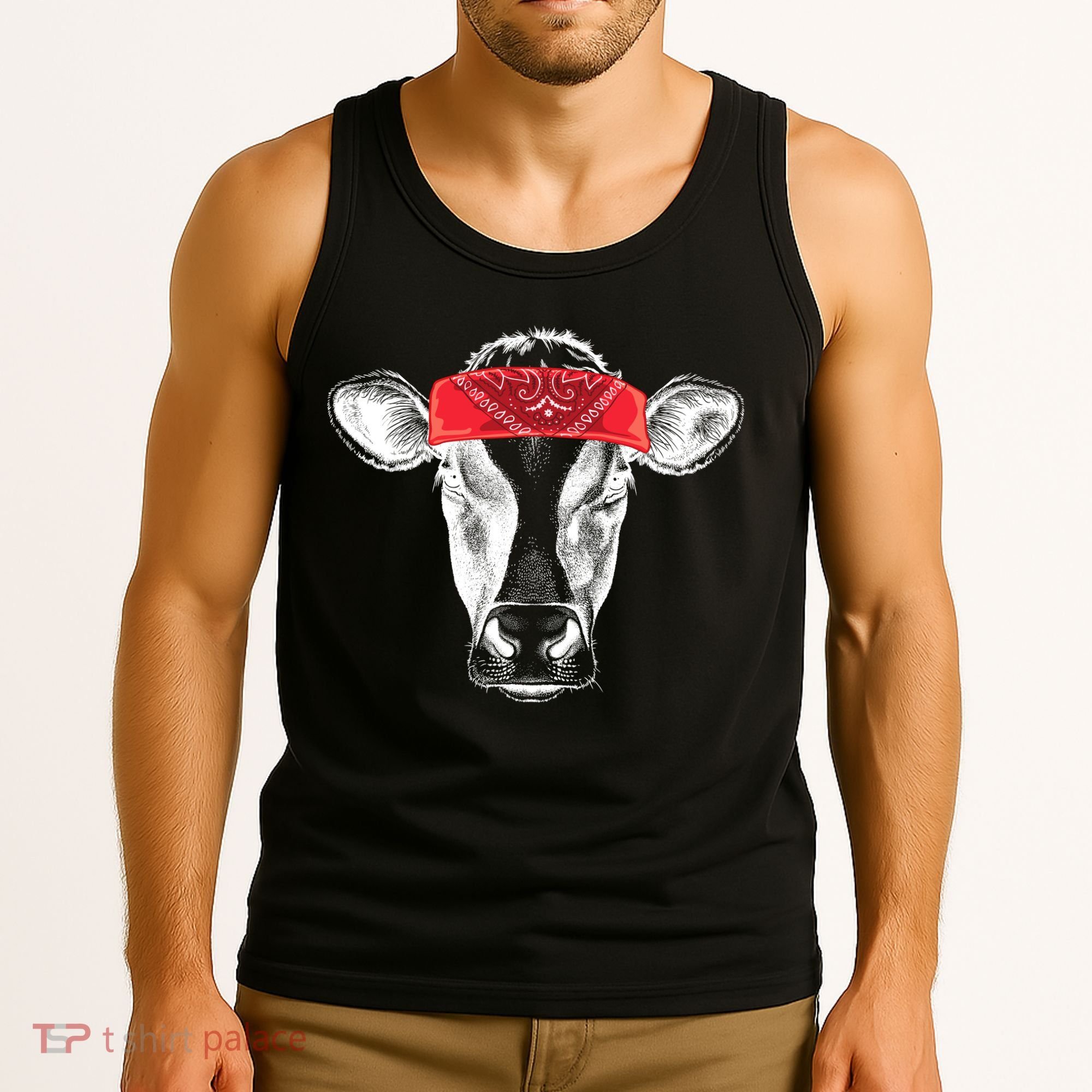 Hippie Cow Red Bandanna  Tank Top