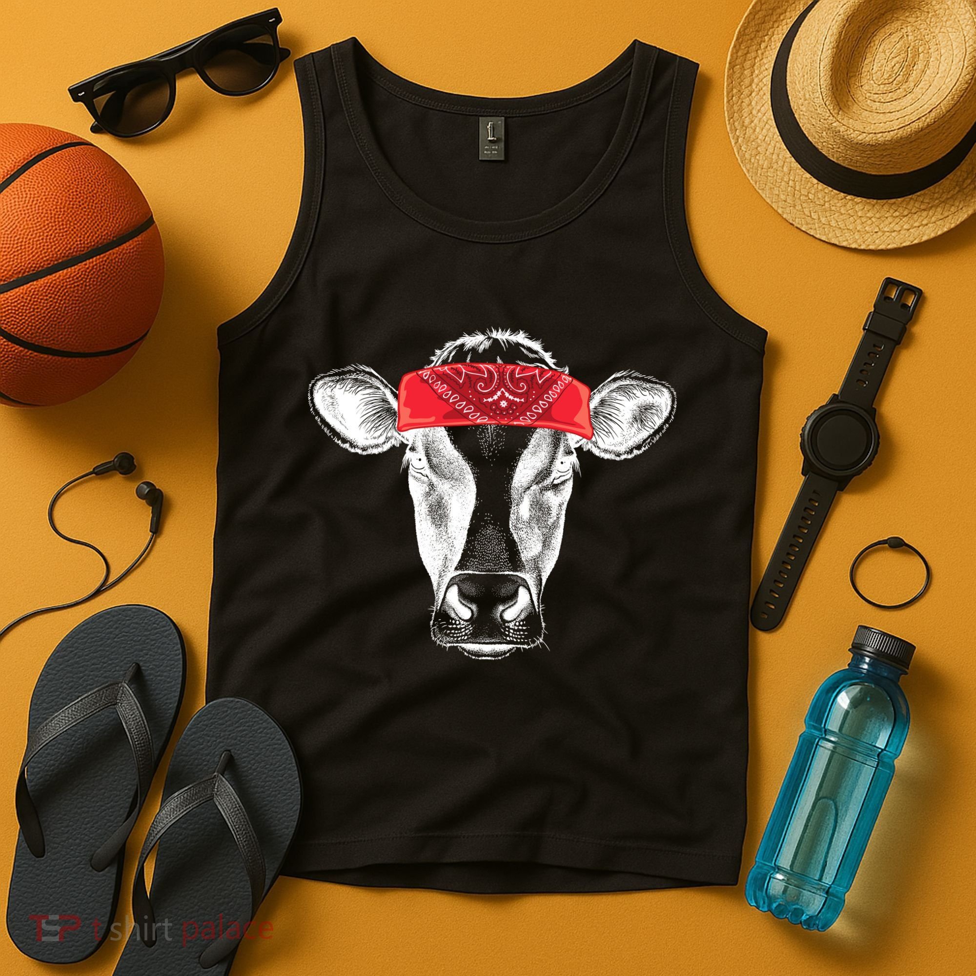 Hippie Cow Red Bandanna  Tank Top