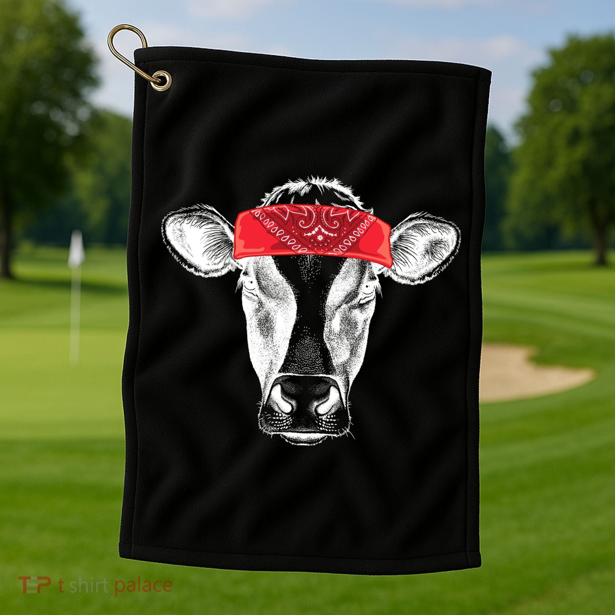 Hippie Cow Red Bandanna  Golf Towel